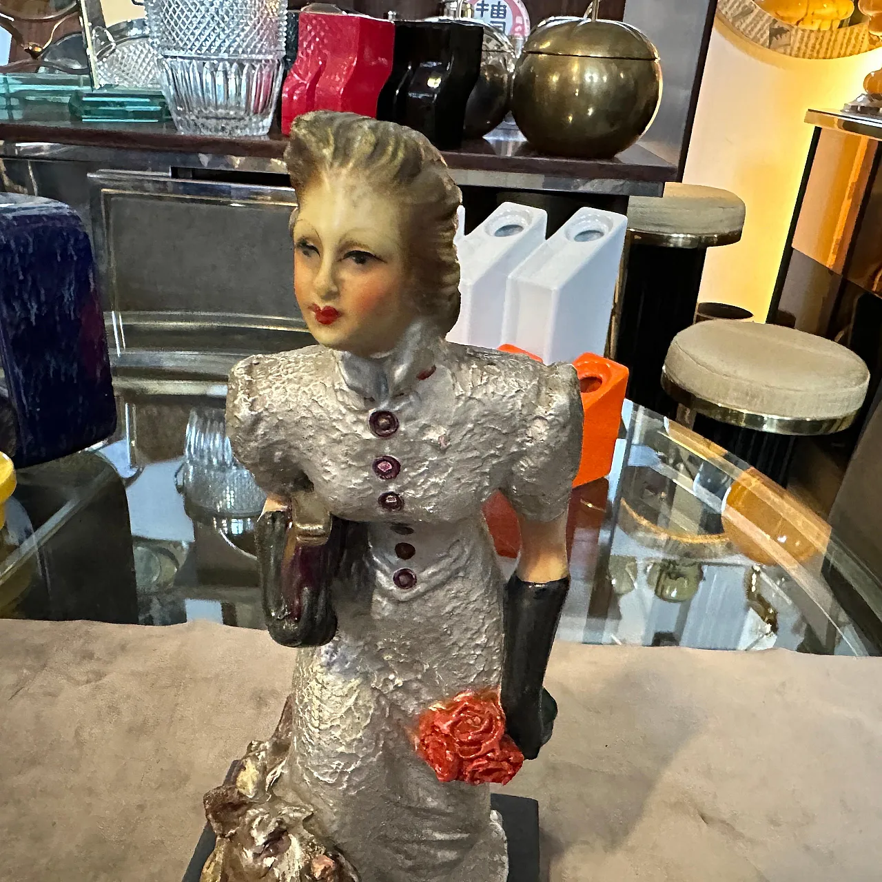 Ceramic figurine by Mollica, Woman with Fox Terrier, 1940s 13