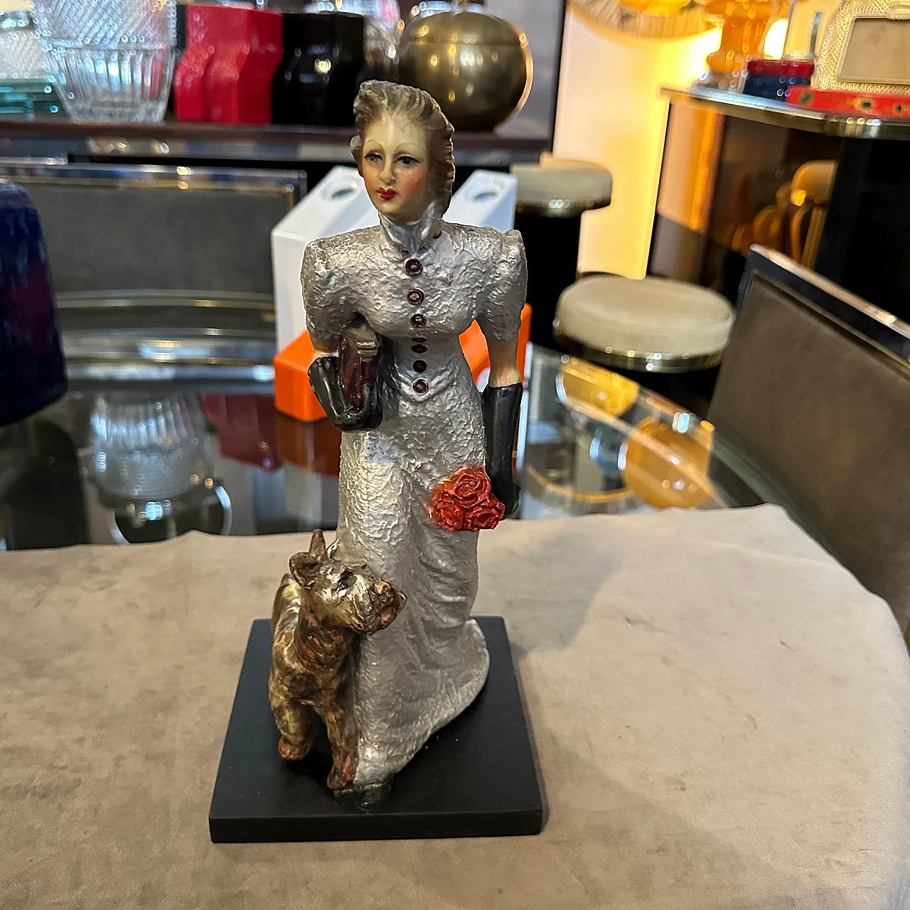 Ceramic figurine by Mollica, Woman with Fox Terrier, 1940s 16