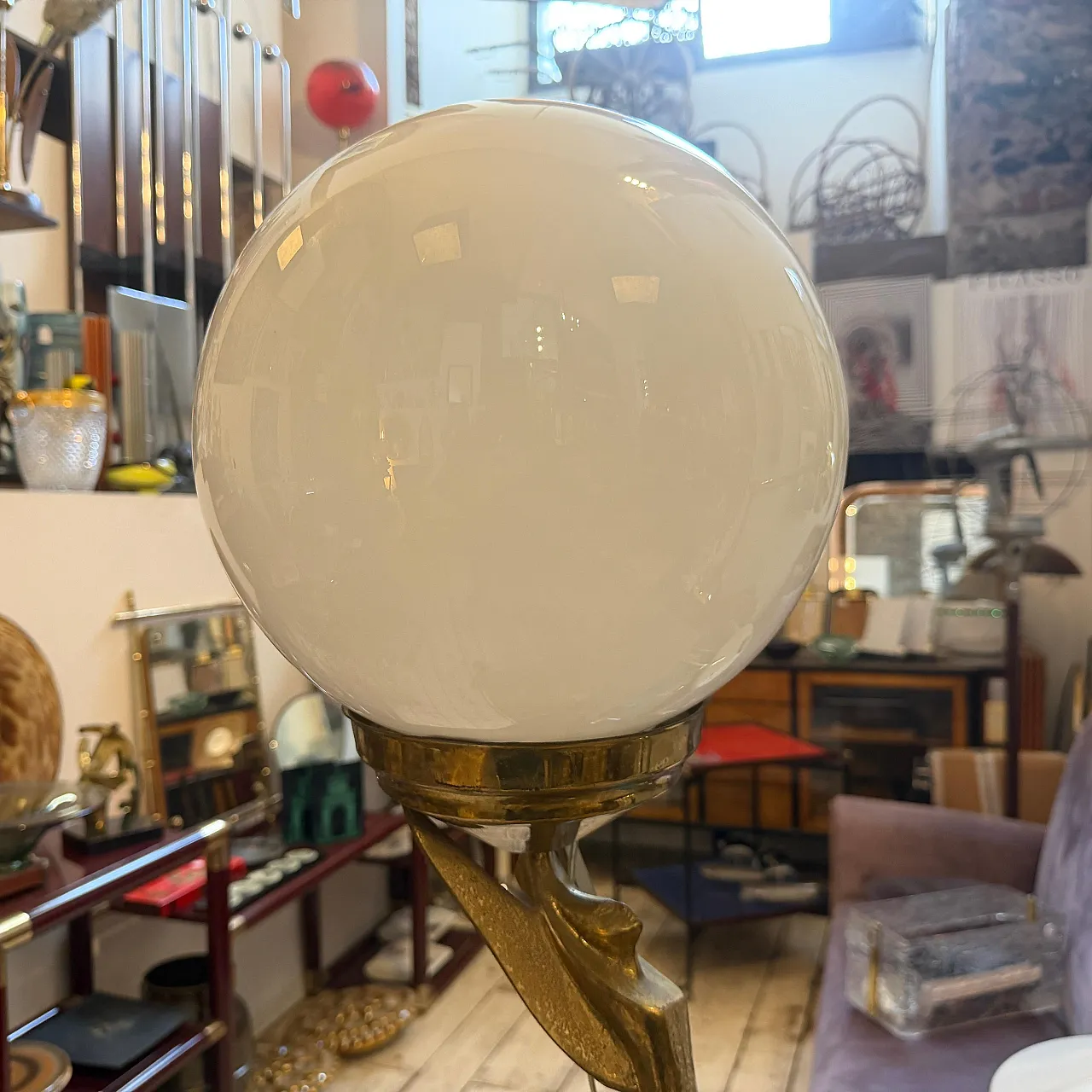 Marble, gilded metal and milk glass table lamp, 1930s 13