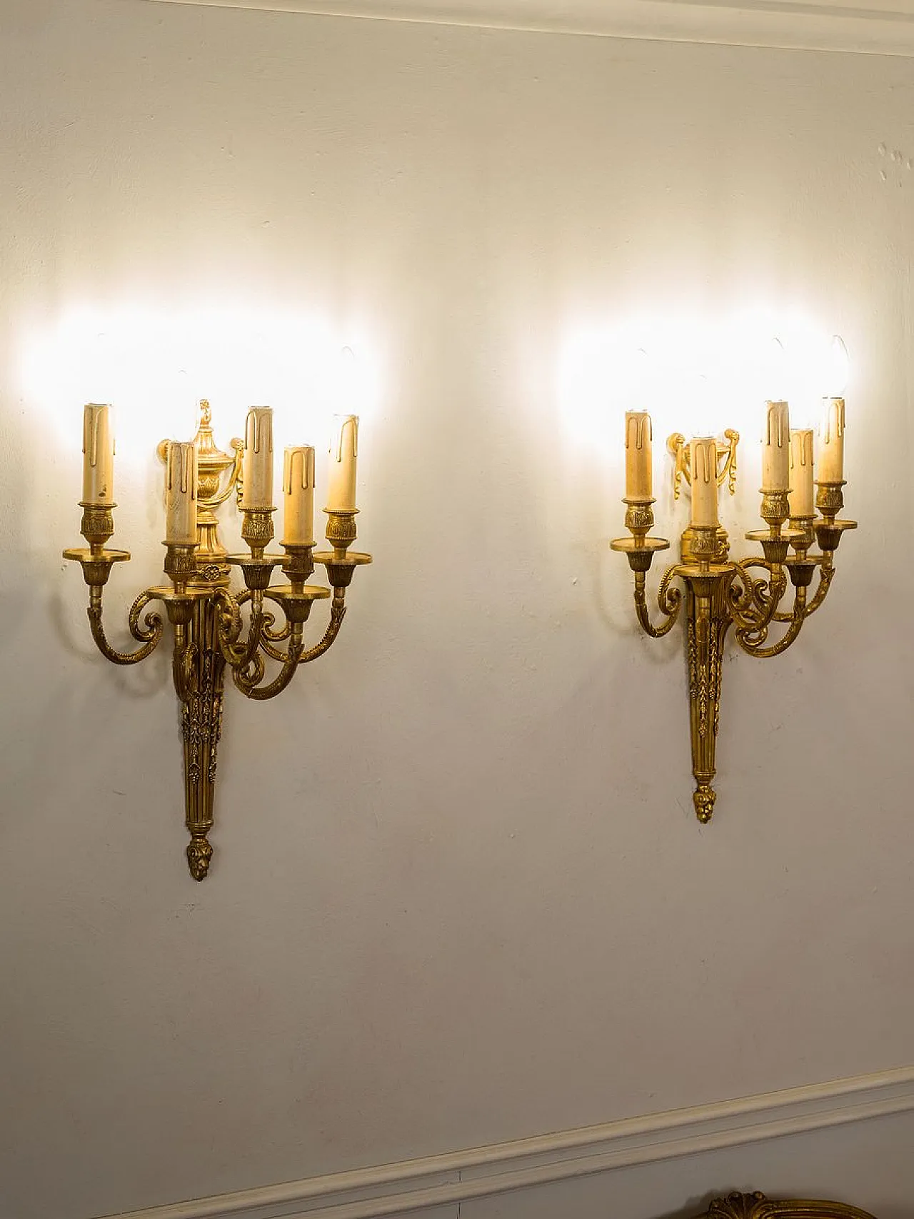 Pair of Empire style wall lights in Chiseled Bronze, 1940s 1