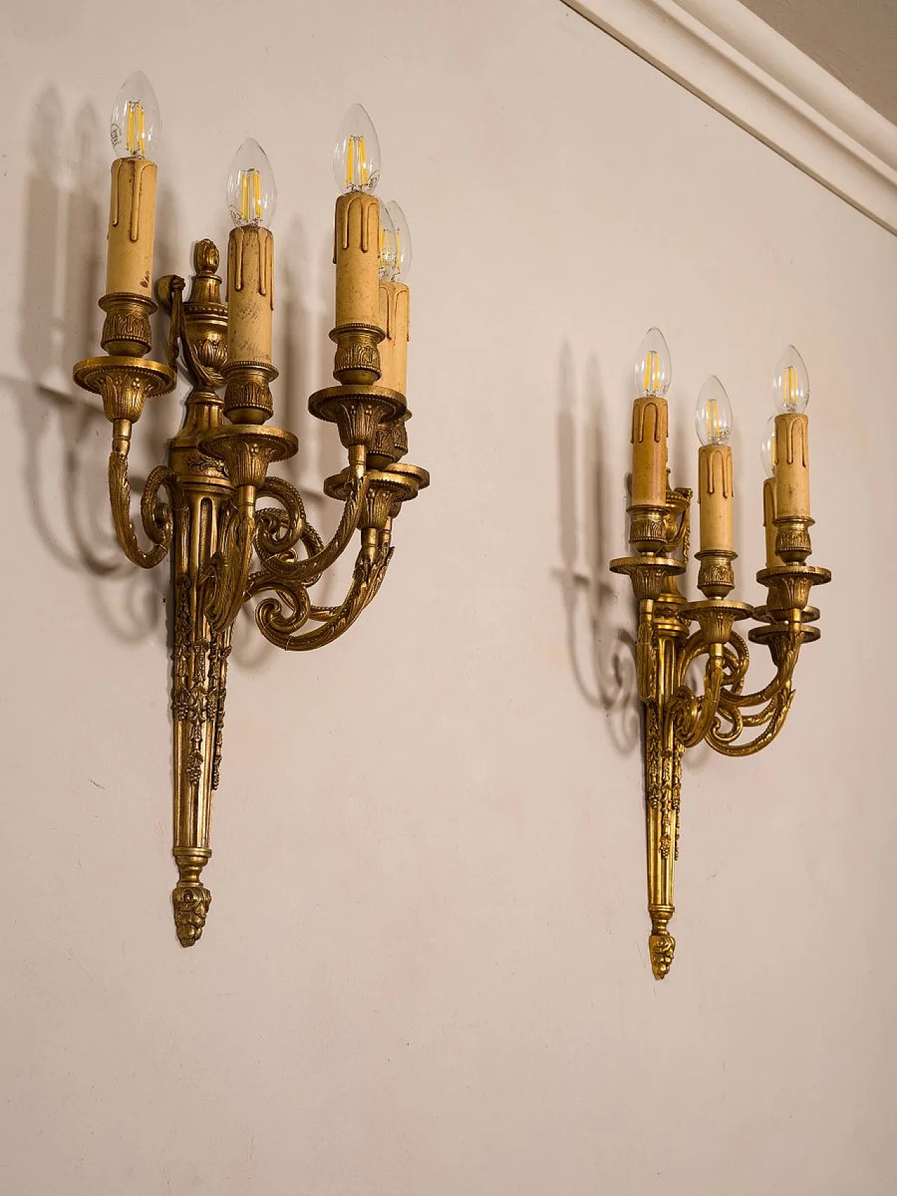 Pair of Empire style wall lights in Chiseled Bronze, 1940s 2