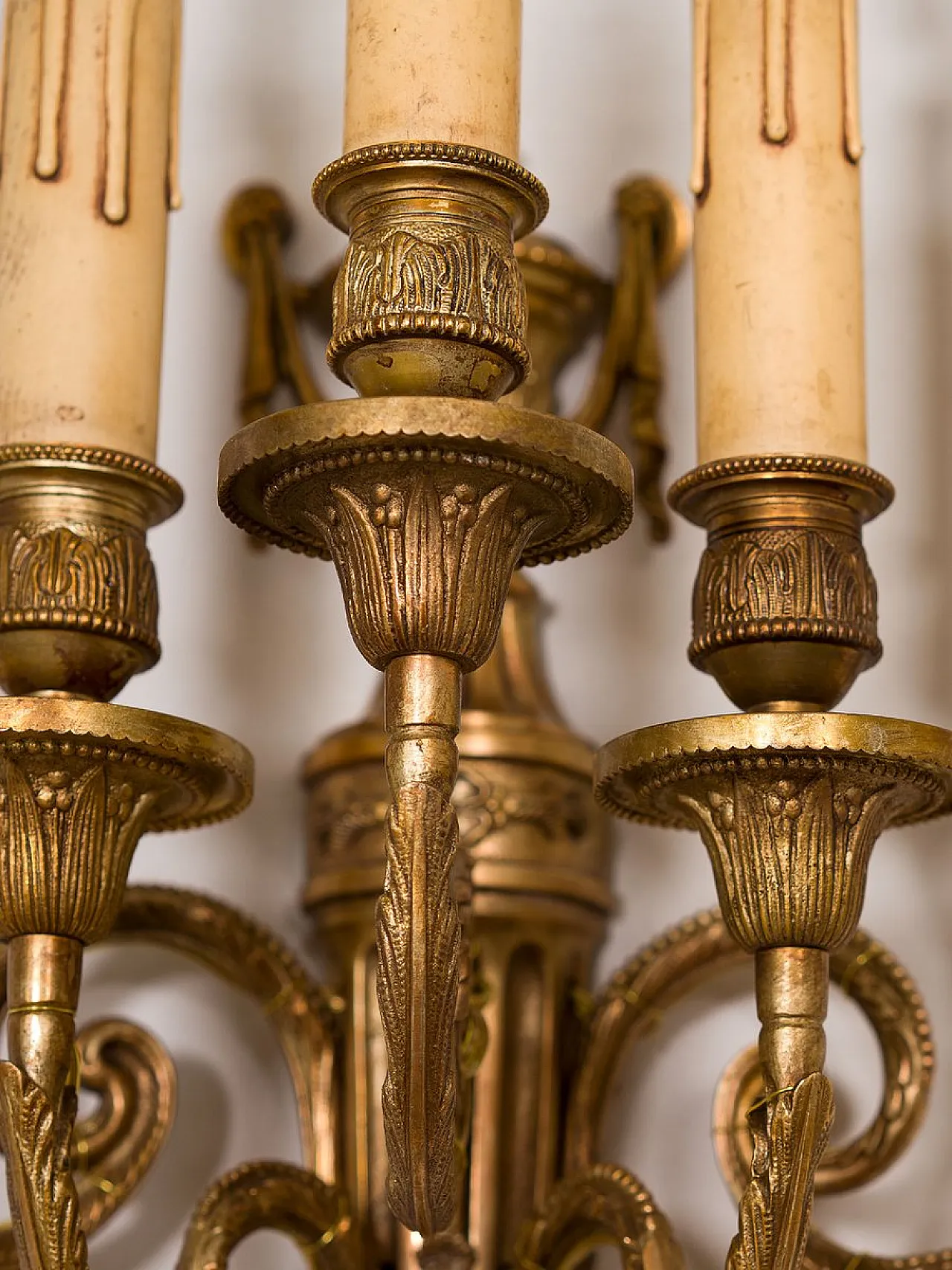 Pair of Empire style wall lights in Chiseled Bronze, 1940s 6