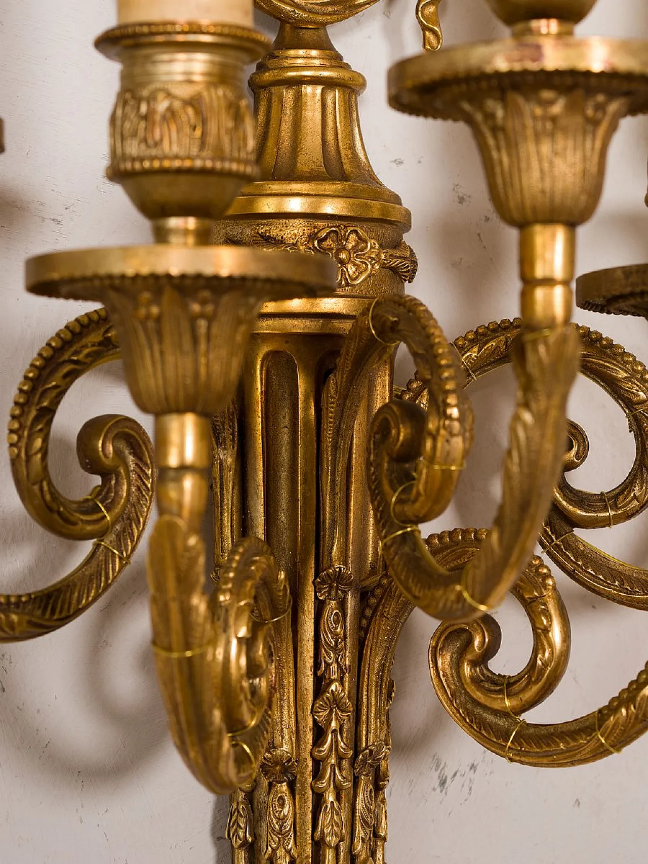 Pair of Empire style wall lights in Chiseled Bronze, 1940s 8