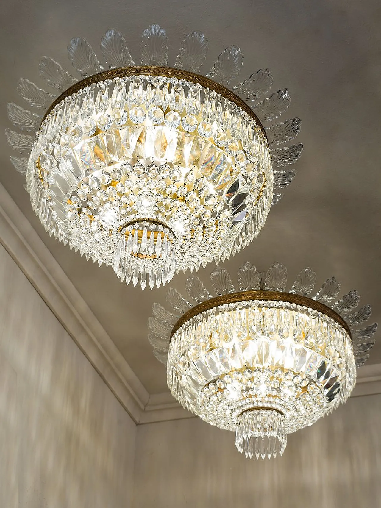 Pair of Empire style crystal hot air balloon ceiling lights, 1940s 1