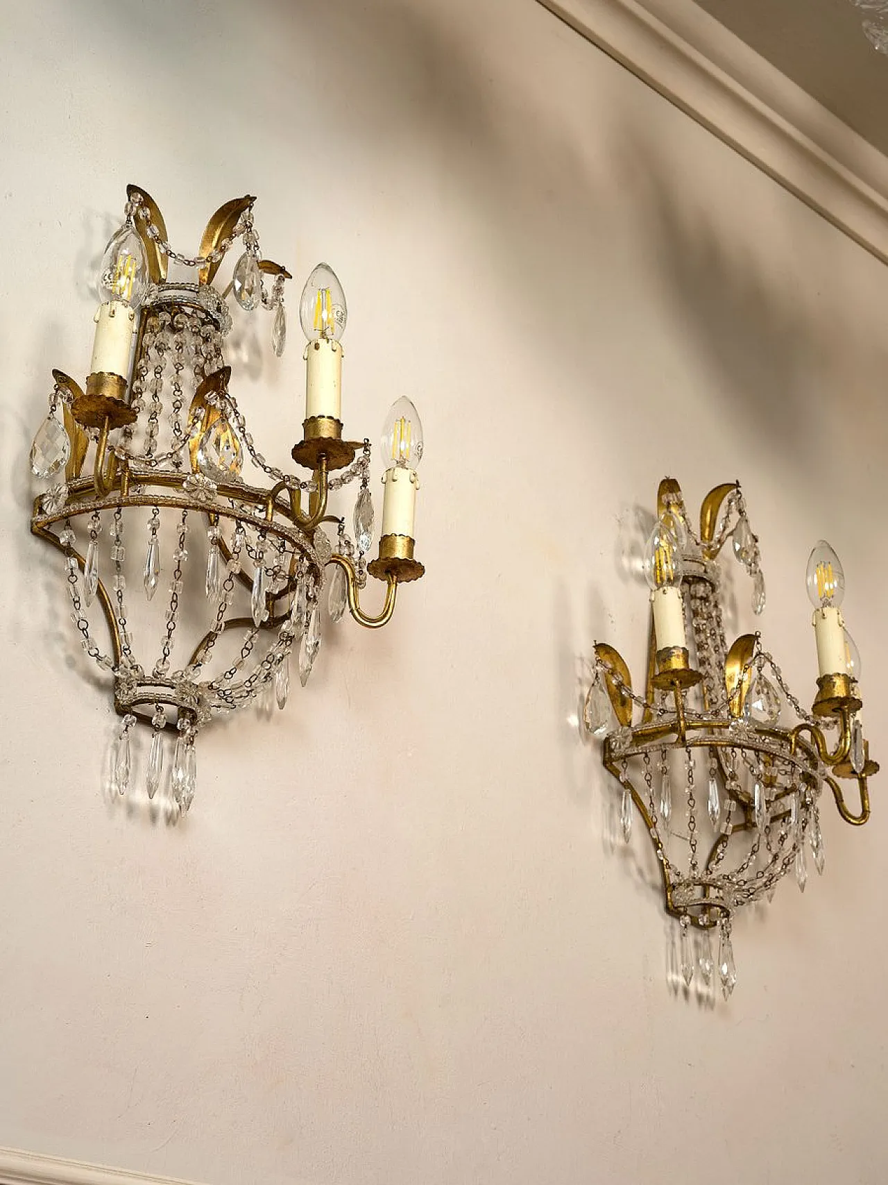Pair of Empire style three-light wall lights, 1940s 1