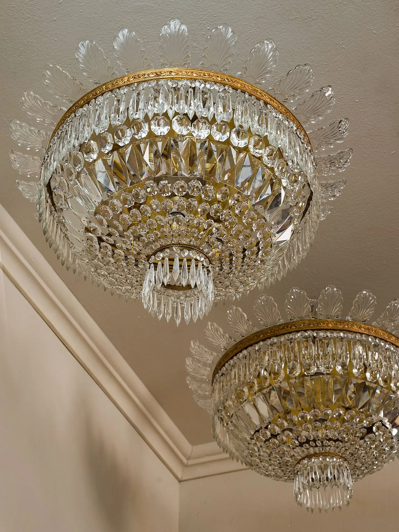 Pair of Empire style crystal hot air balloon ceiling lights, 1940s 2