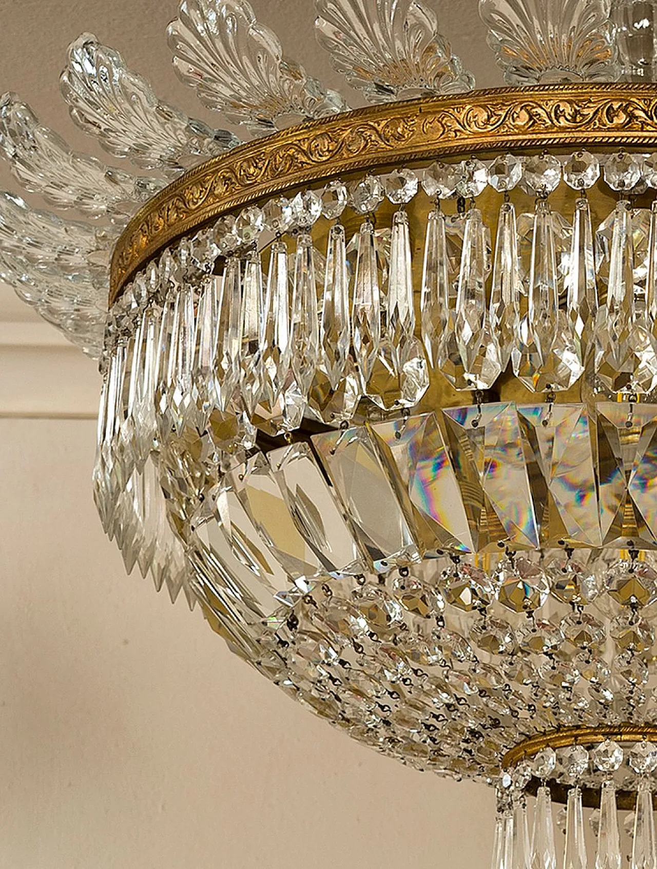 Pair of Empire style crystal hot air balloon ceiling lights, 1940s 3