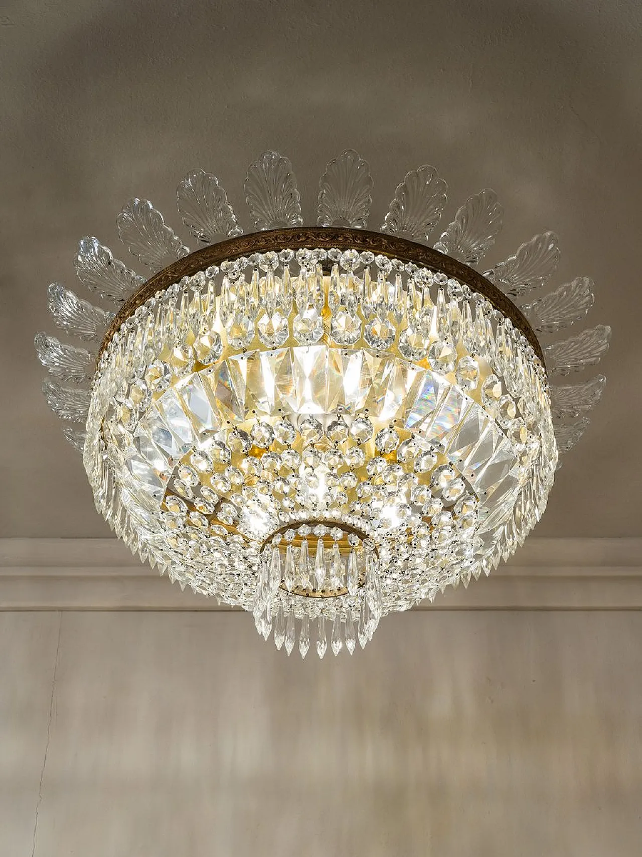 Pair of Empire style crystal hot air balloon ceiling lights, 1940s 4