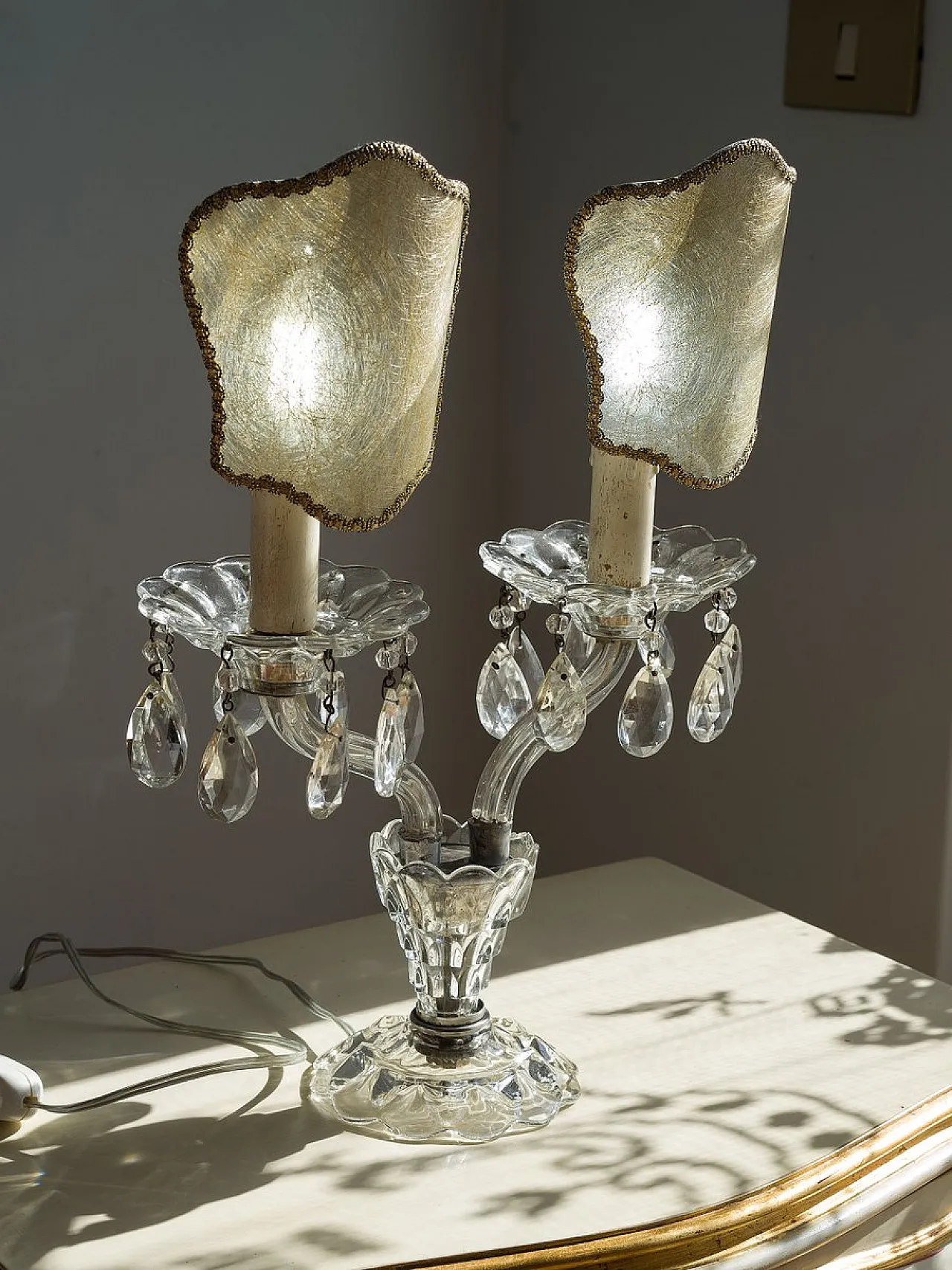 Maria Theresa style crystal table lamp with lampshades, 1940s 1