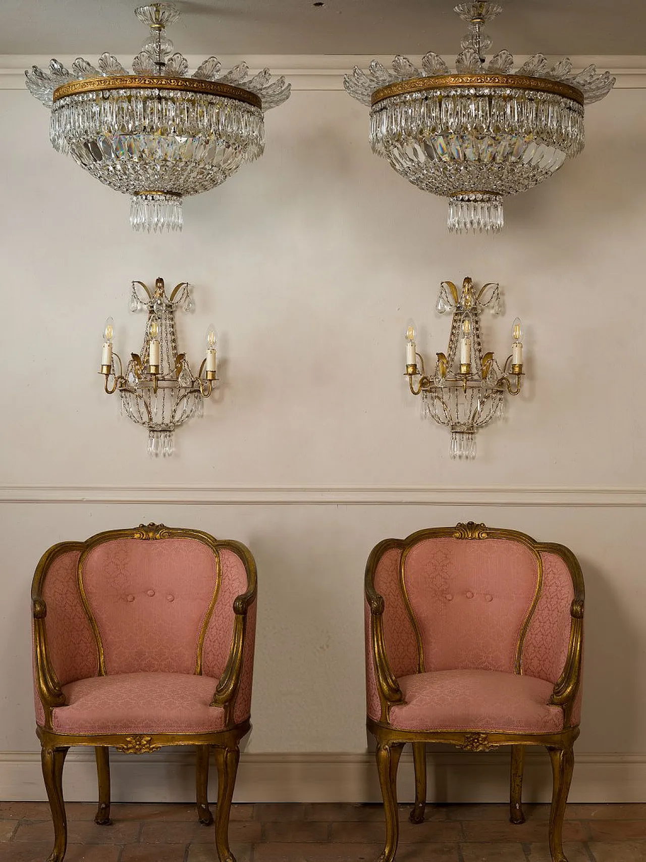 Pair of Empire style three-light wall lights, 1940s 4