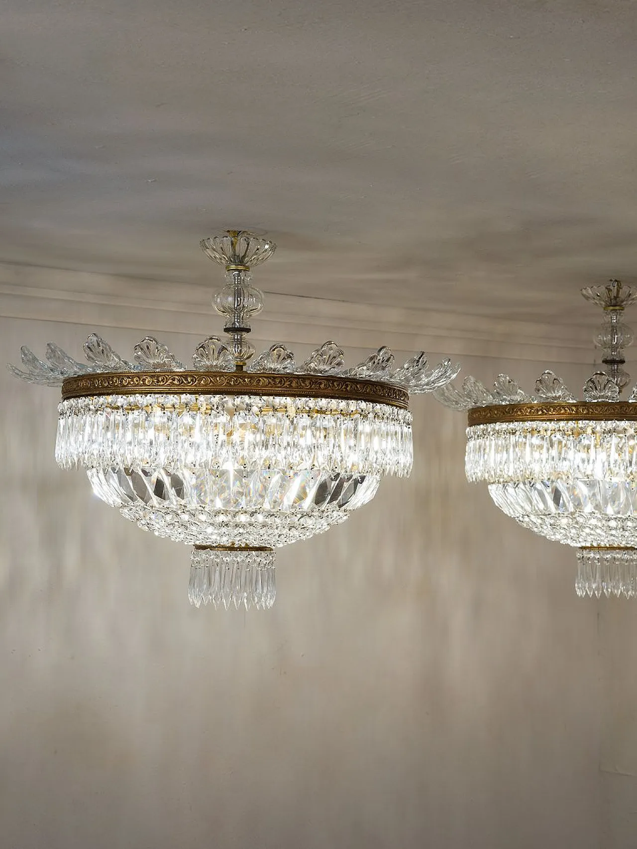 Pair of Empire style crystal hot air balloon ceiling lights, 1940s 5