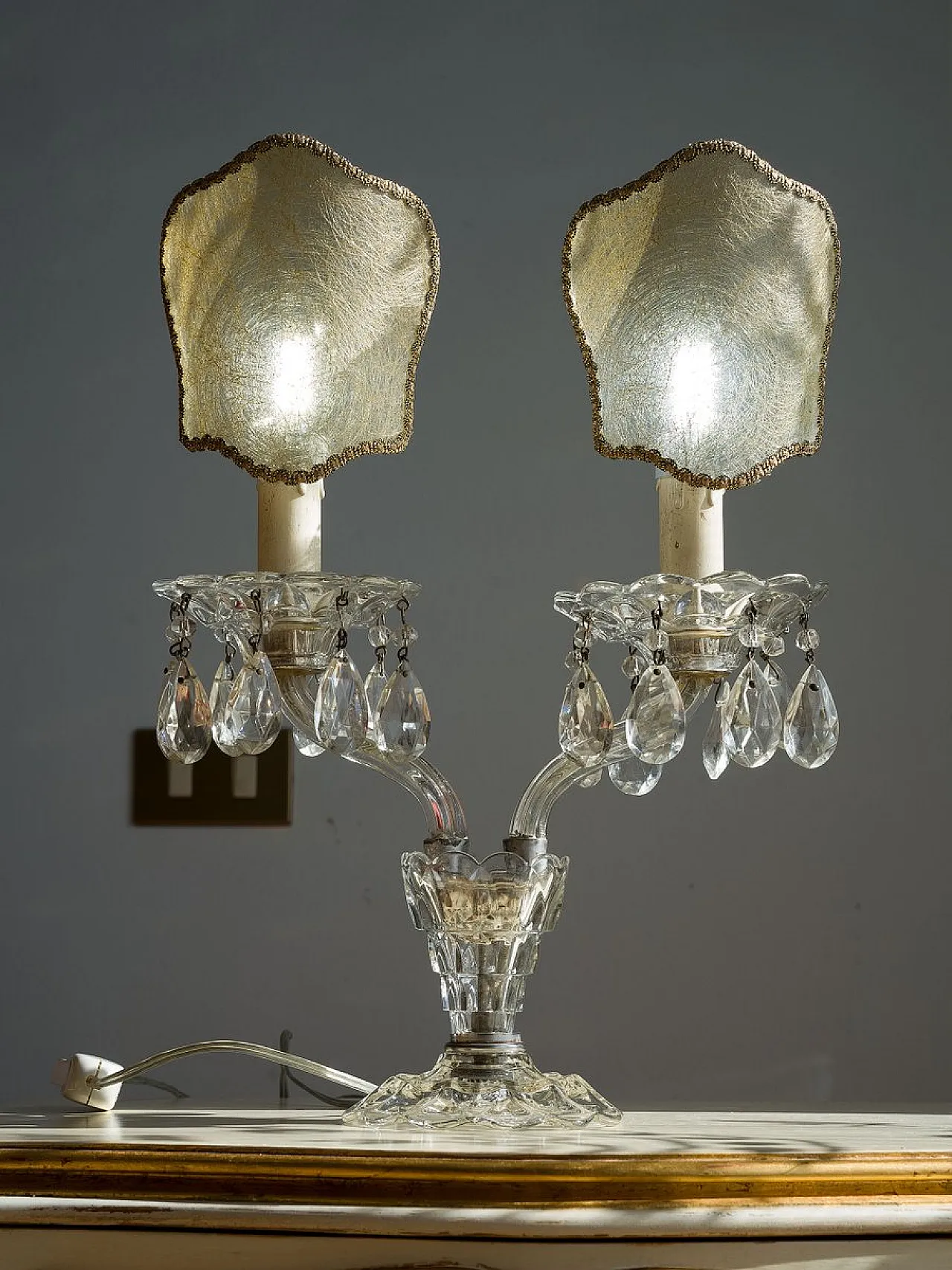 Maria Theresa style crystal table lamp with lampshades, 1940s 2