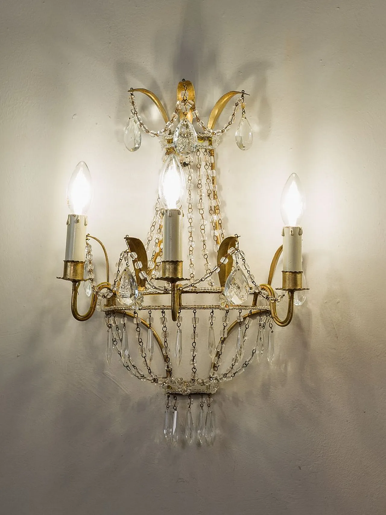 Pair of Empire style three-light wall lights, 1940s 5