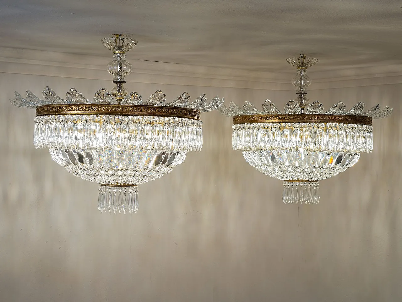 Pair of Empire style crystal hot air balloon ceiling lights, 1940s 6