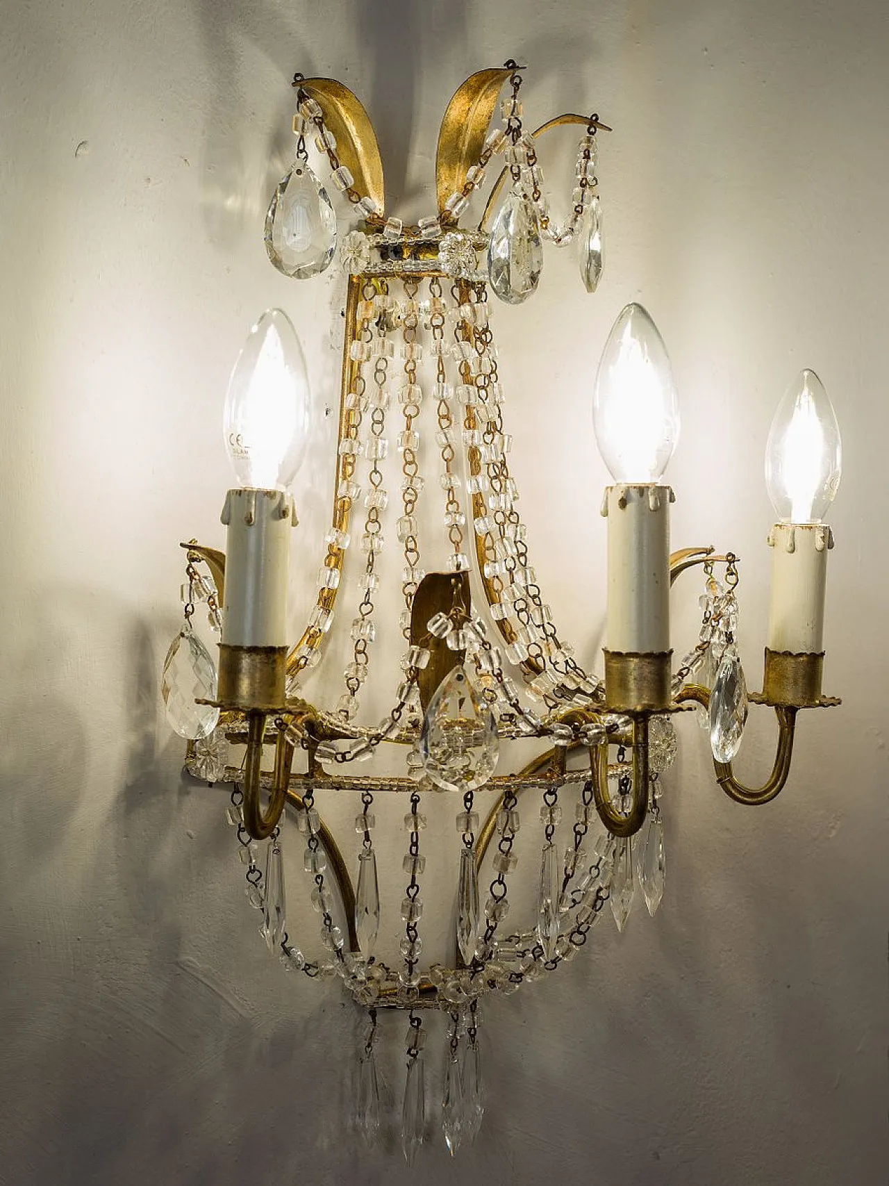 Pair of Empire style three-light wall lights, 1940s 6