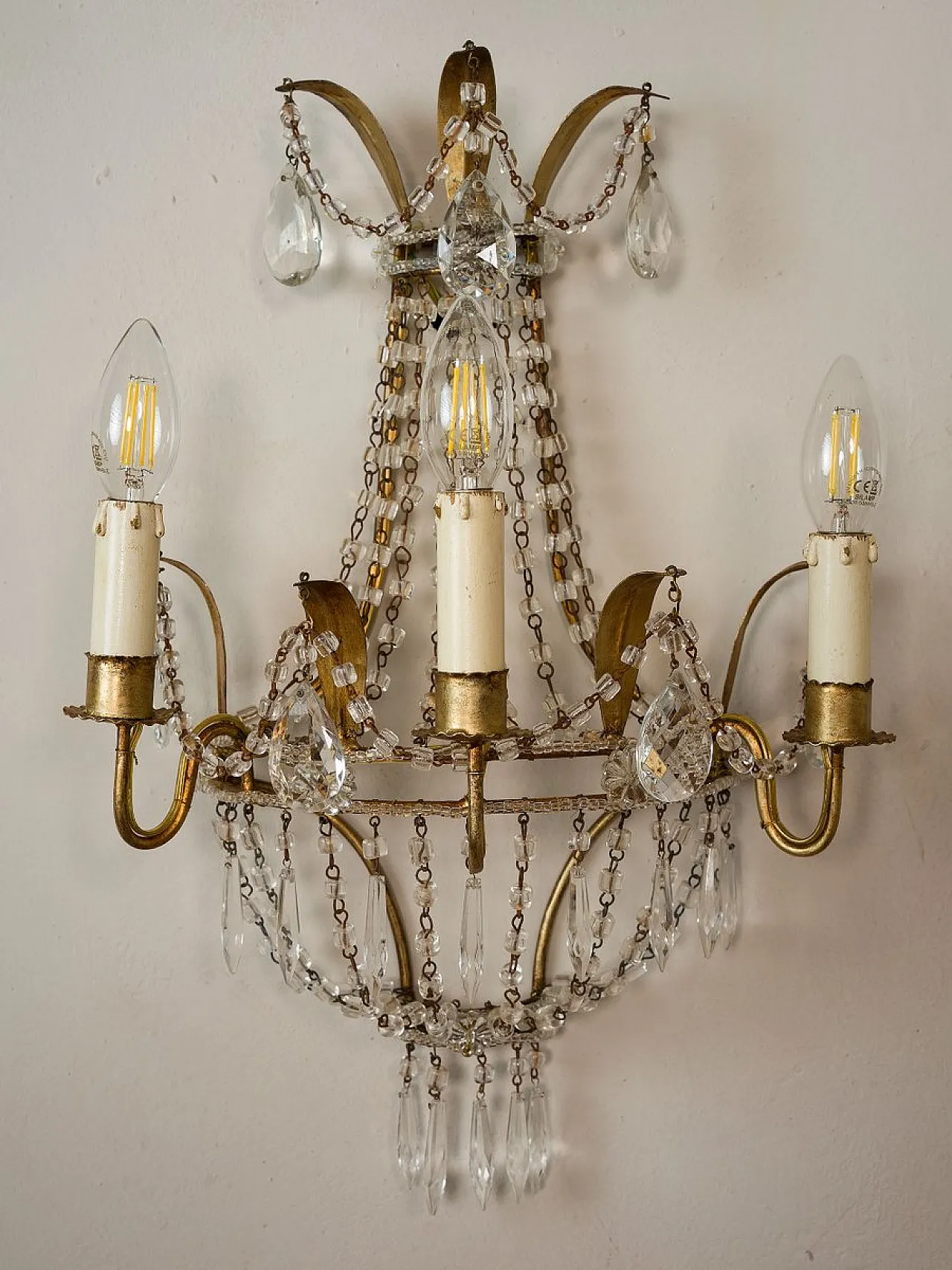 Pair of Empire style three-light wall lights, 1940s 7