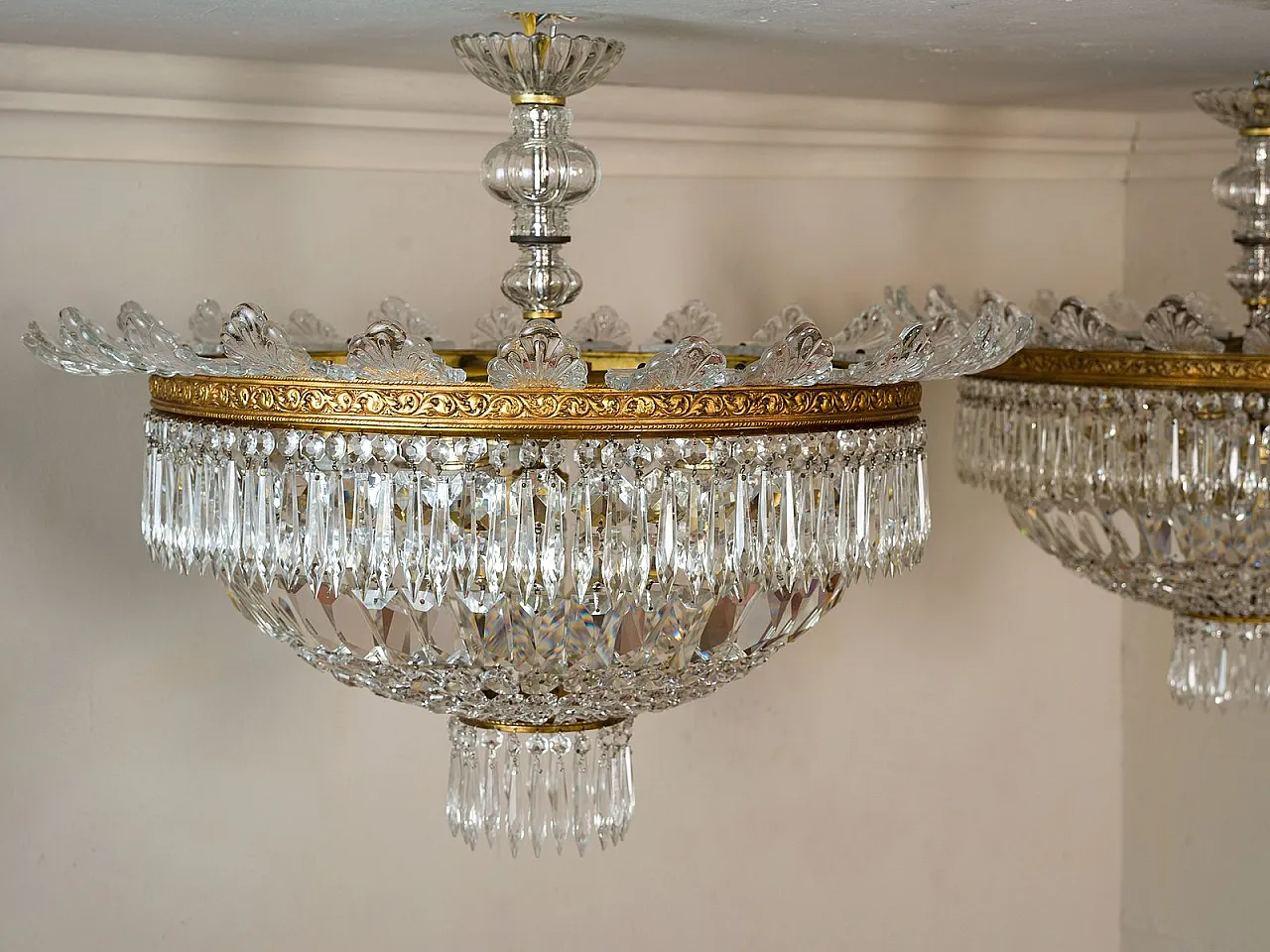 Pair of Empire style crystal hot air balloon ceiling lights, 1940s 8