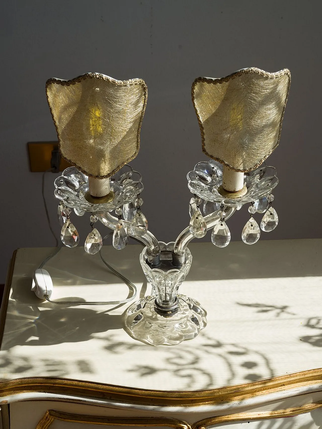 Maria Theresa style crystal table lamp with lampshades, 1940s 5