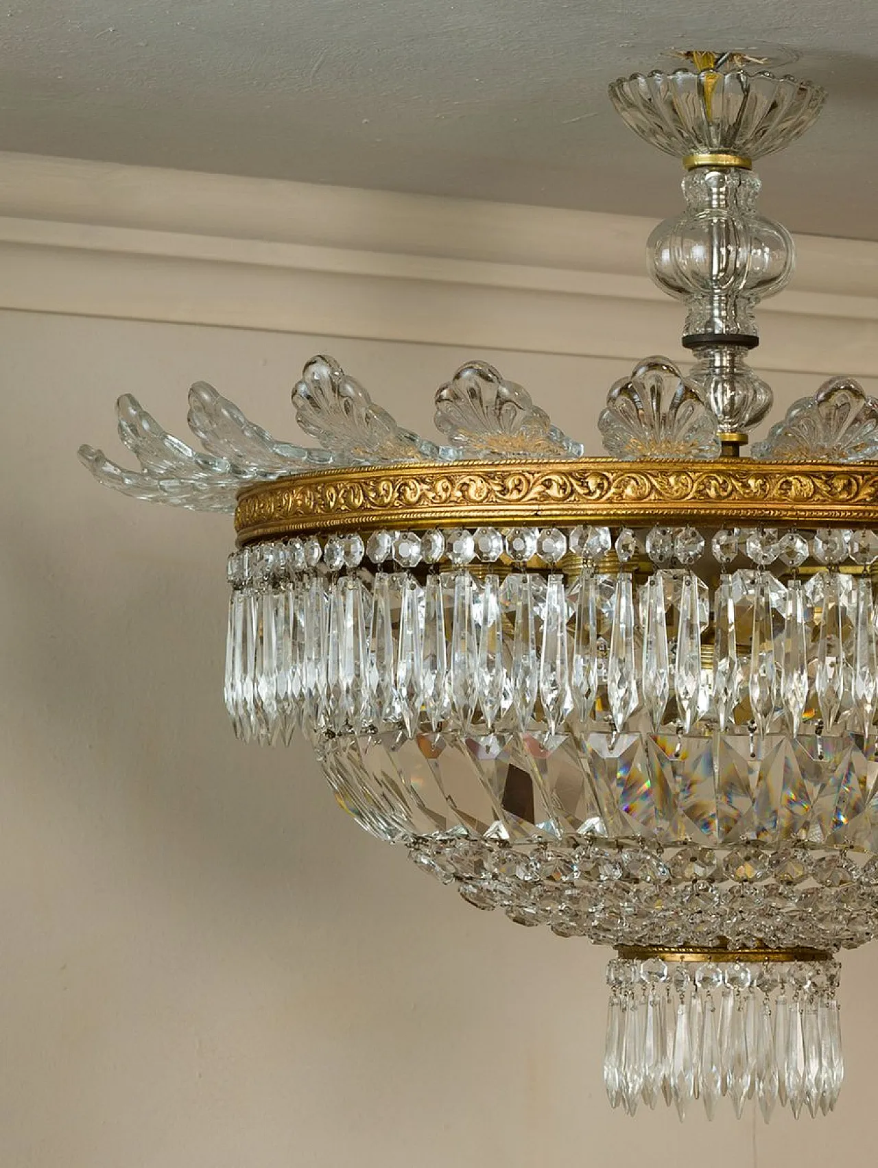 Pair of Empire style crystal hot air balloon ceiling lights, 1940s 9