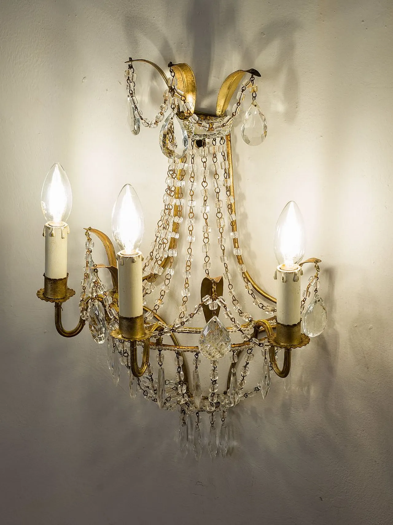 Pair of Empire style three-light wall lights, 1940s 8