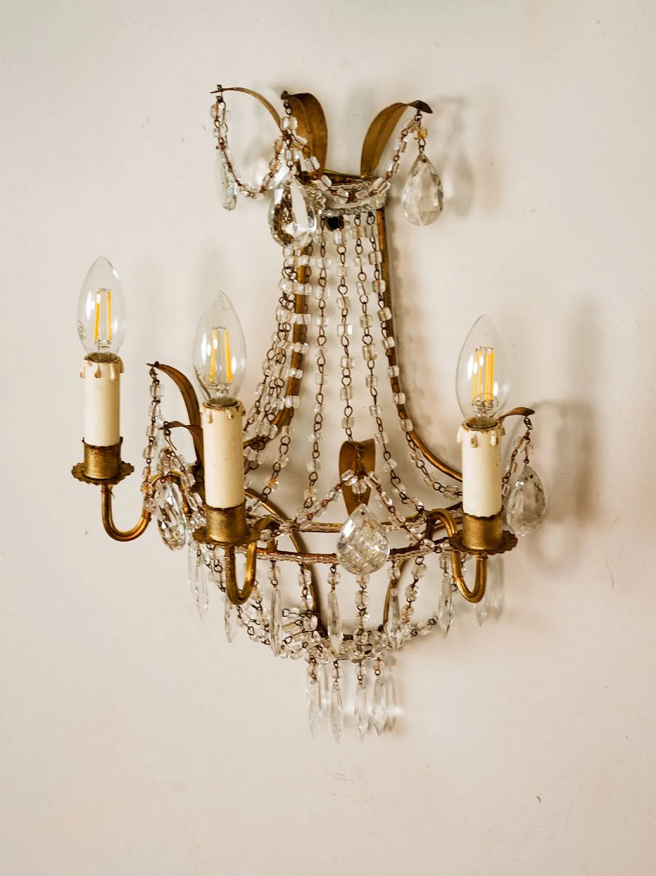 Pair of Empire style three-light wall lights, 1940s 9