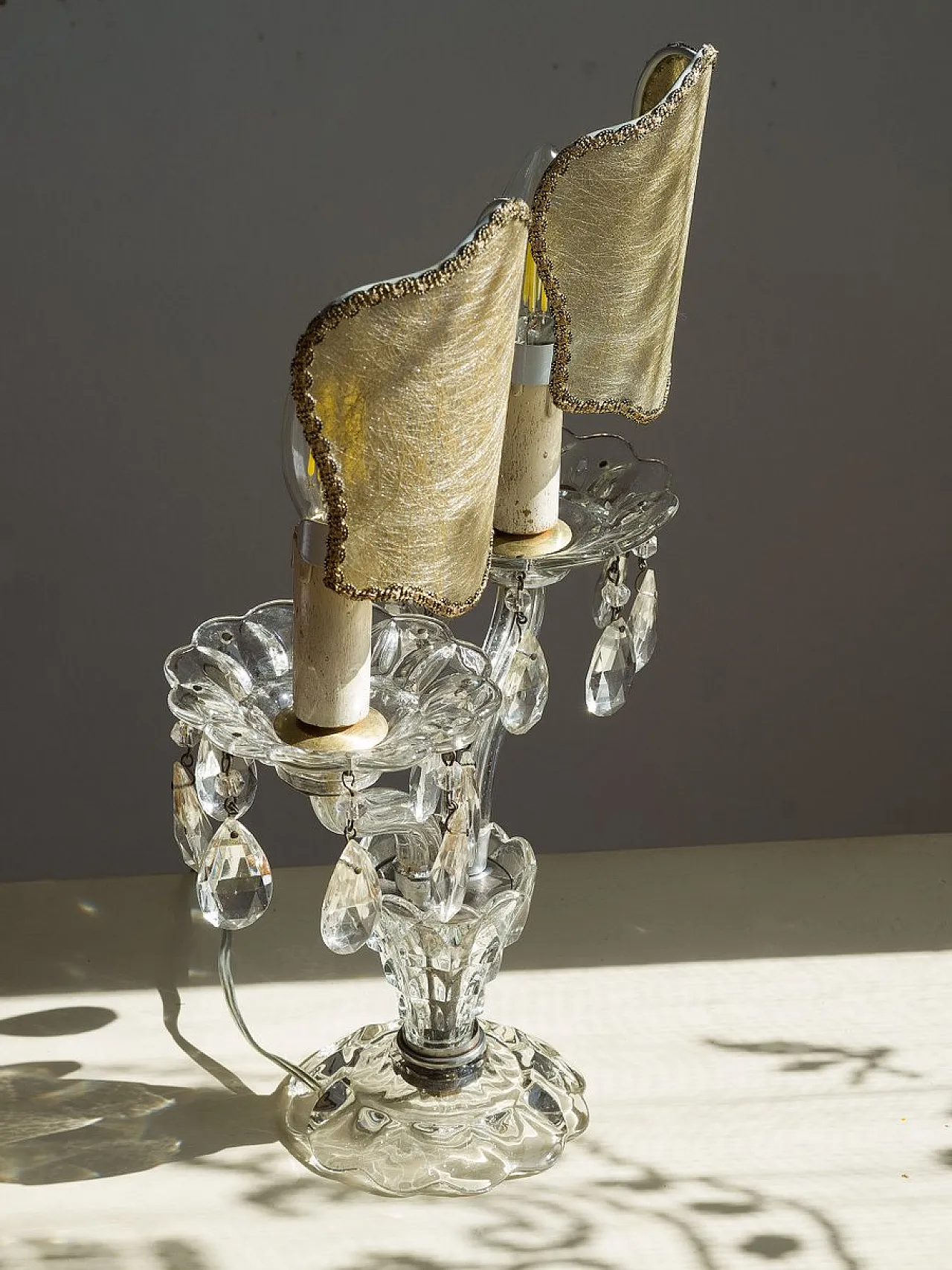 Maria Theresa style crystal table lamp with lampshades, 1940s 7