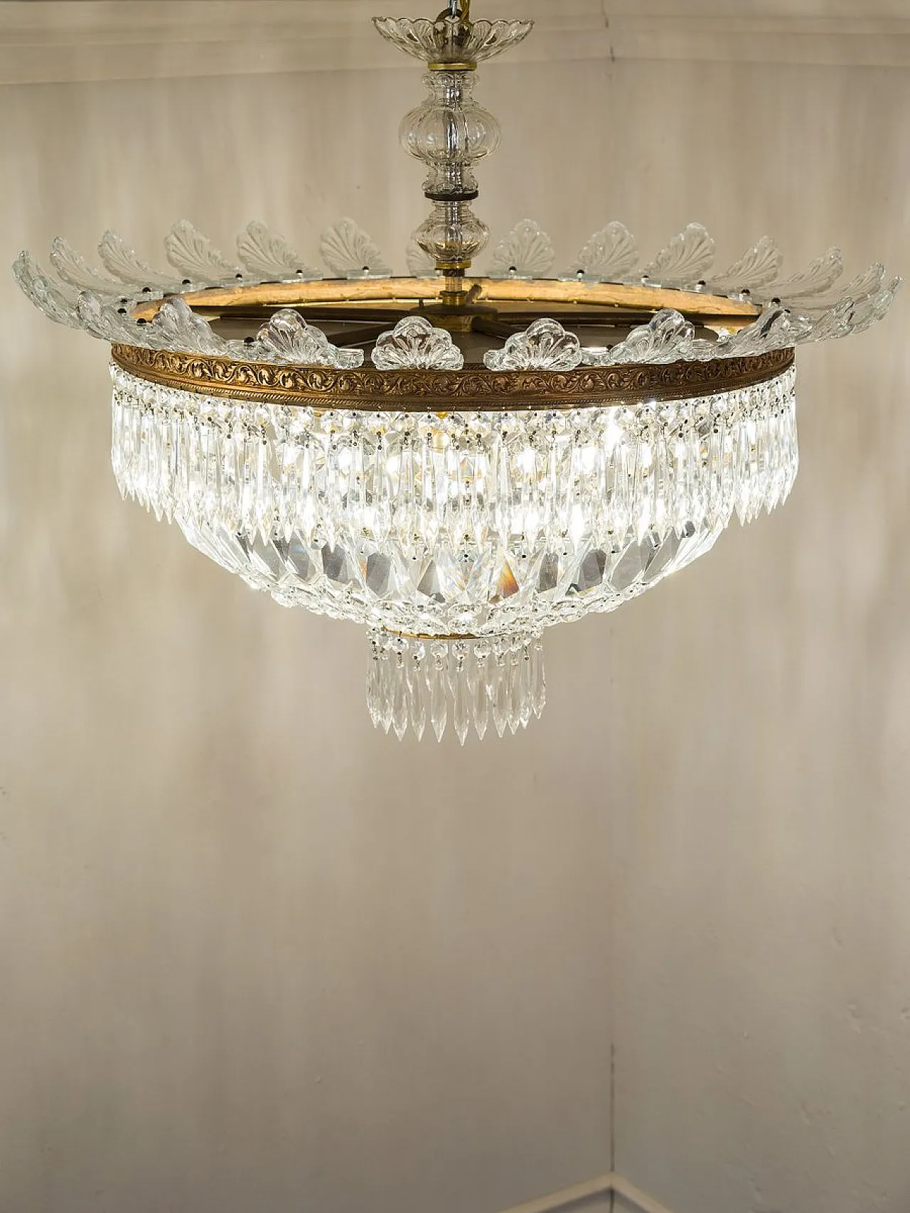 Pair of Empire style crystal hot air balloon ceiling lights, 1940s 11