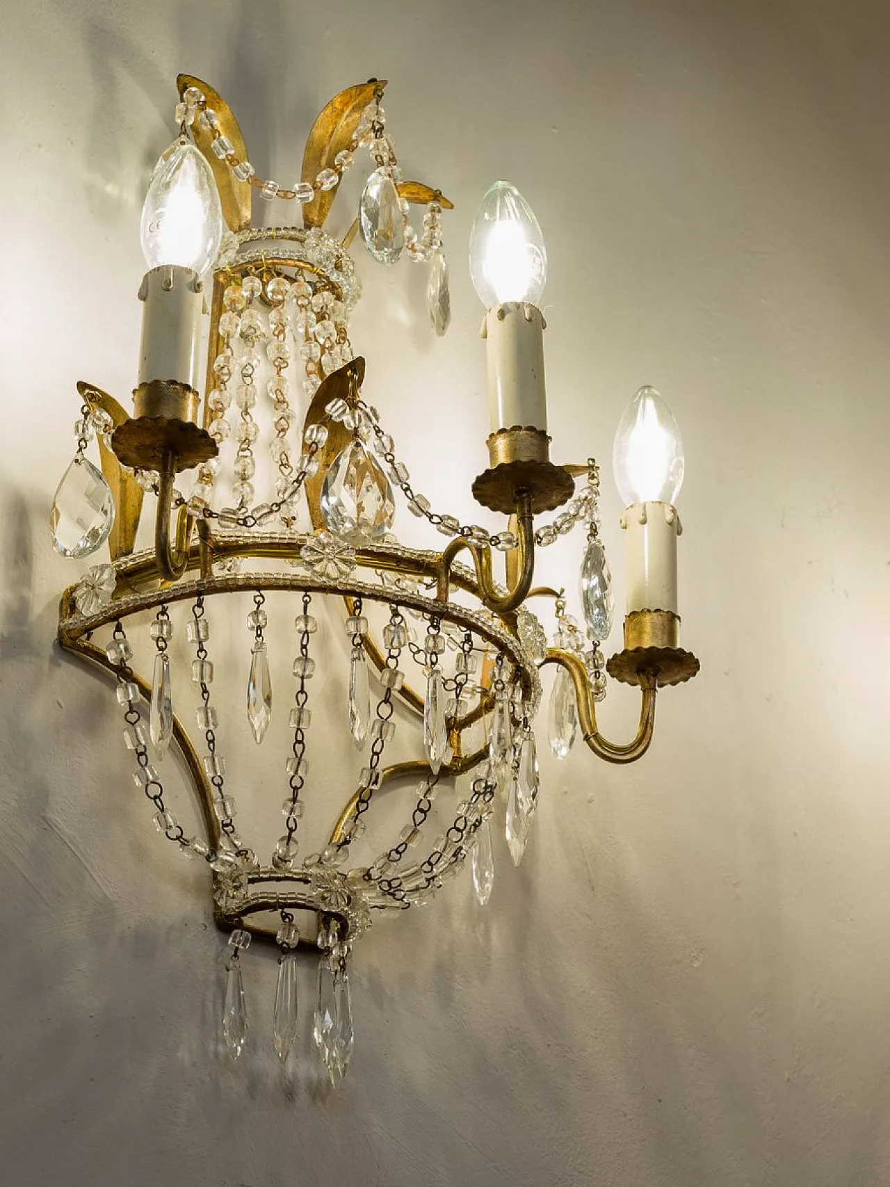 Pair of Empire style three-light wall lights, 1940s 10