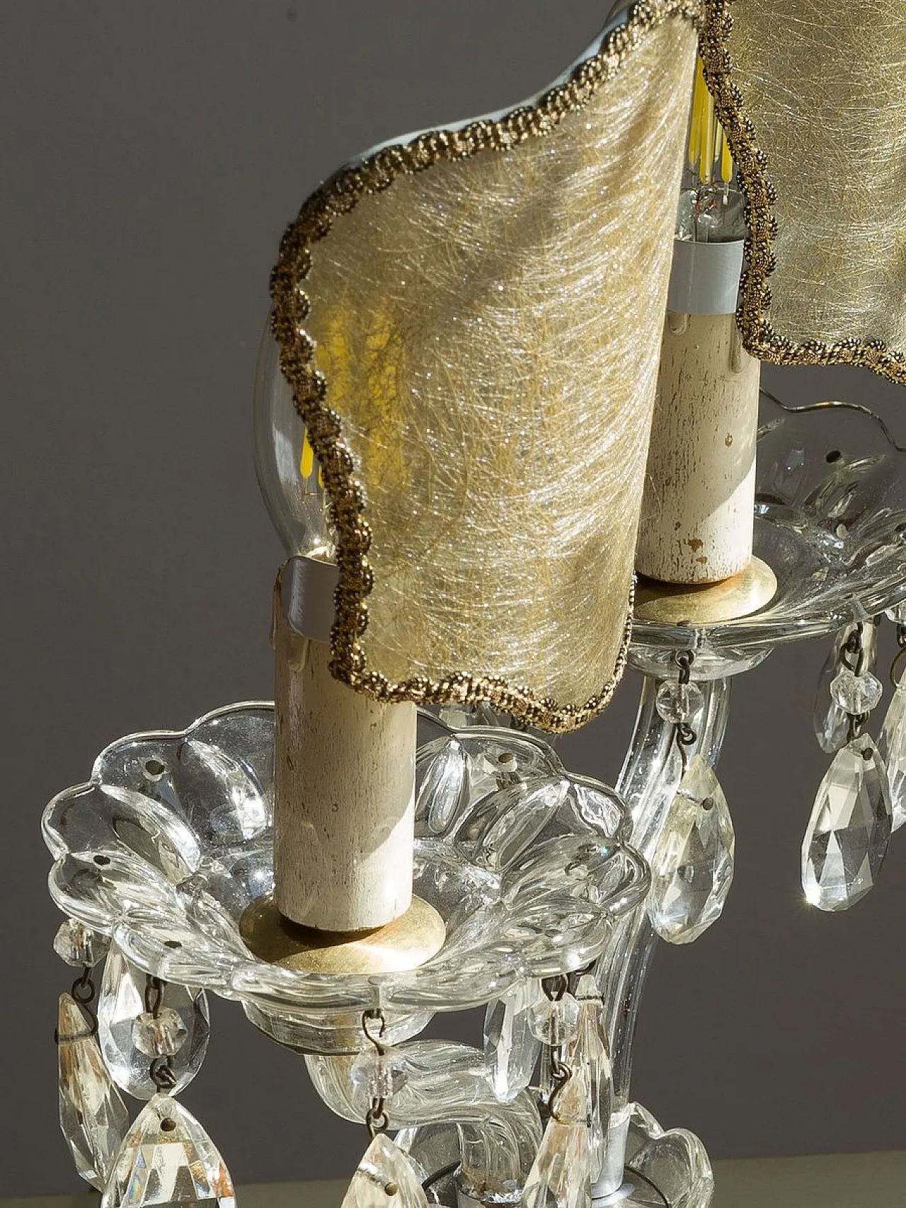 Maria Theresa style crystal table lamp with lampshades, 1940s 8