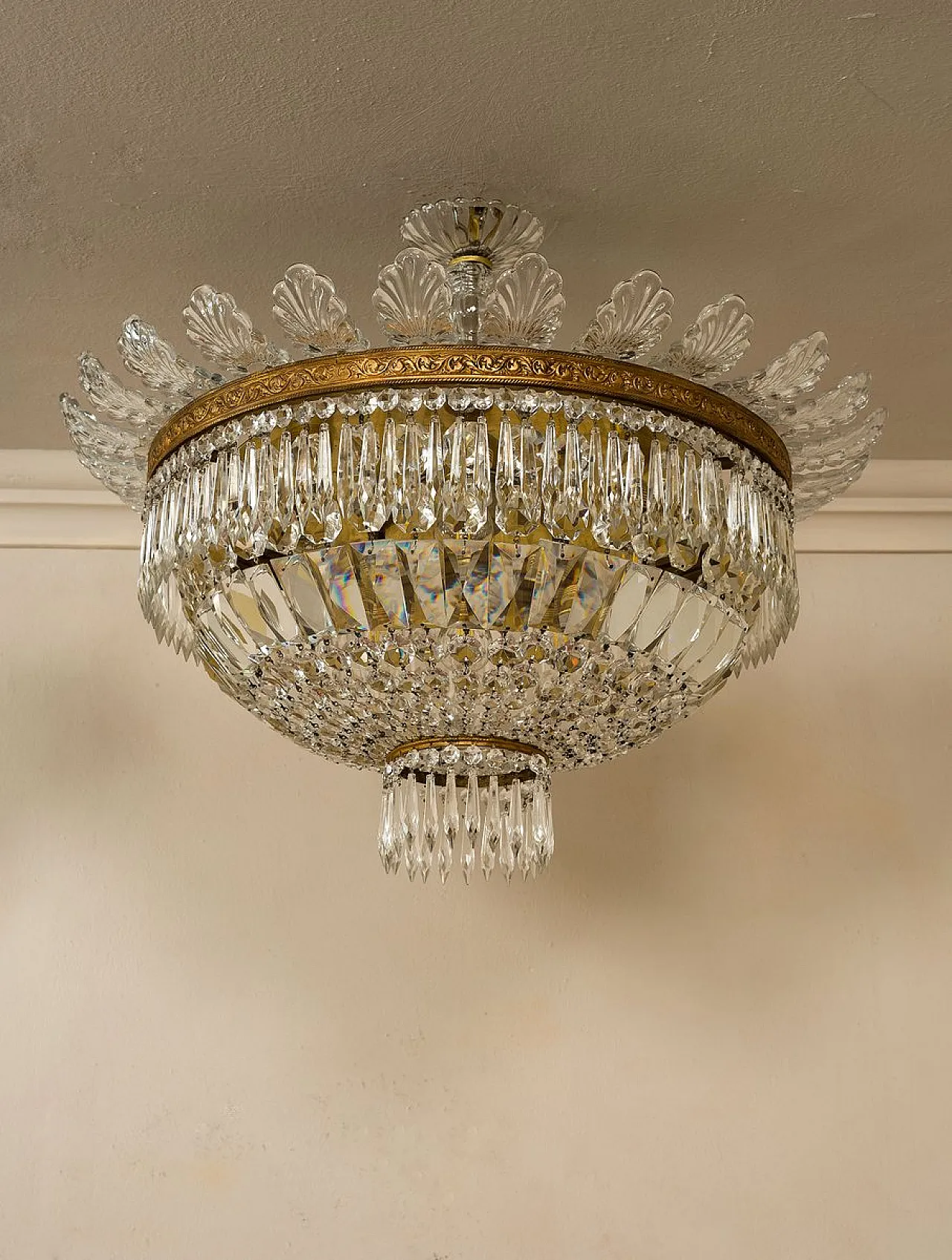 Pair of Empire style crystal hot air balloon ceiling lights, 1940s 12