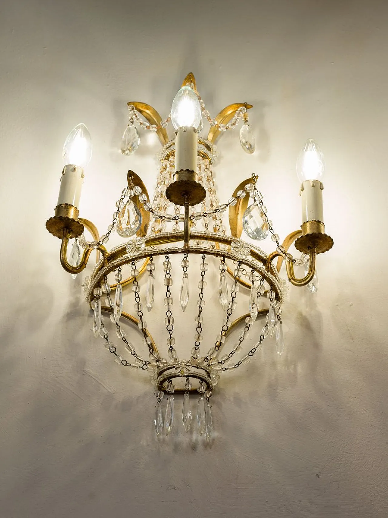 Pair of Empire style three-light wall lights, 1940s 11