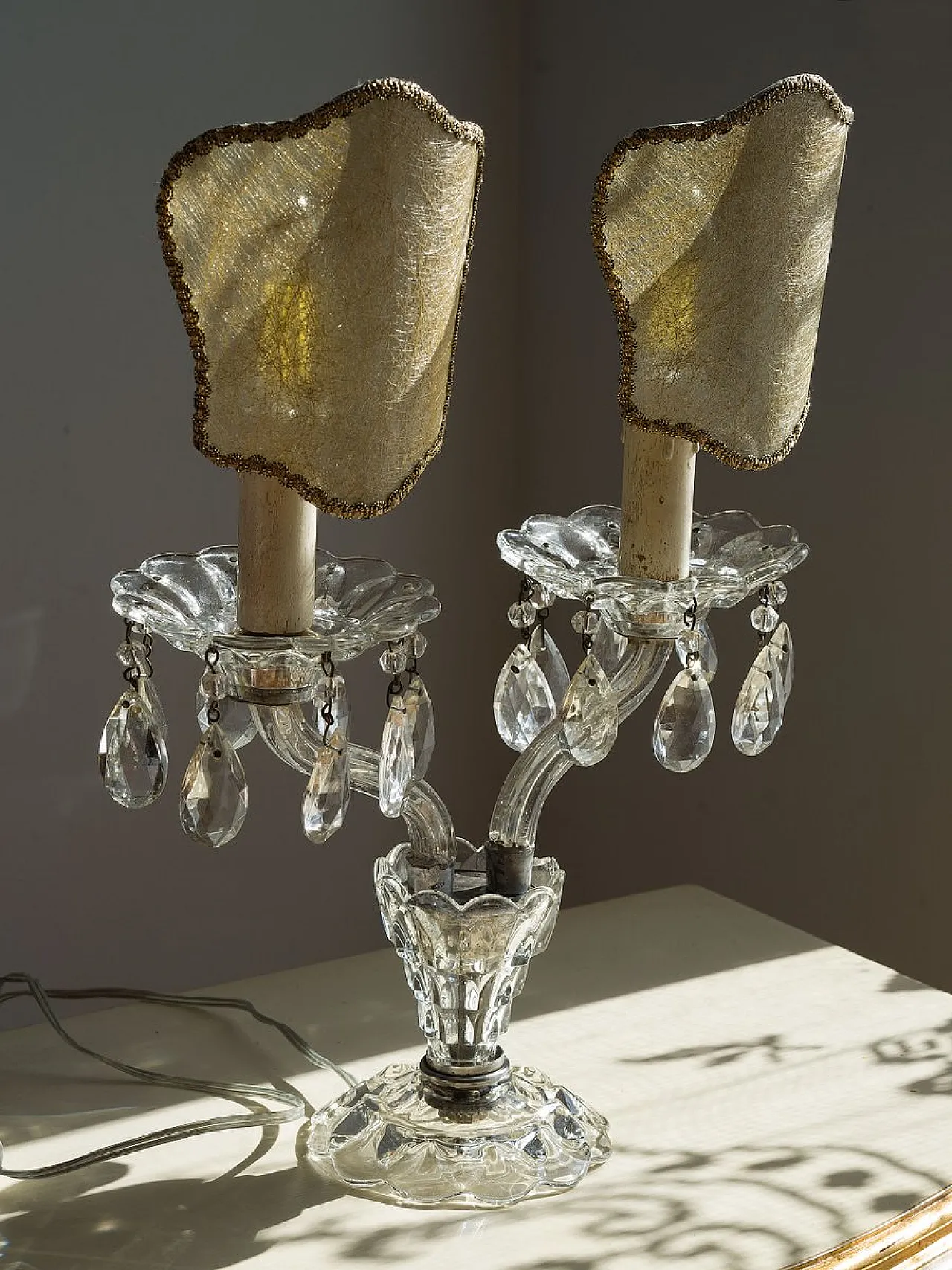 Maria Theresa style crystal table lamp with lampshades, 1940s 9