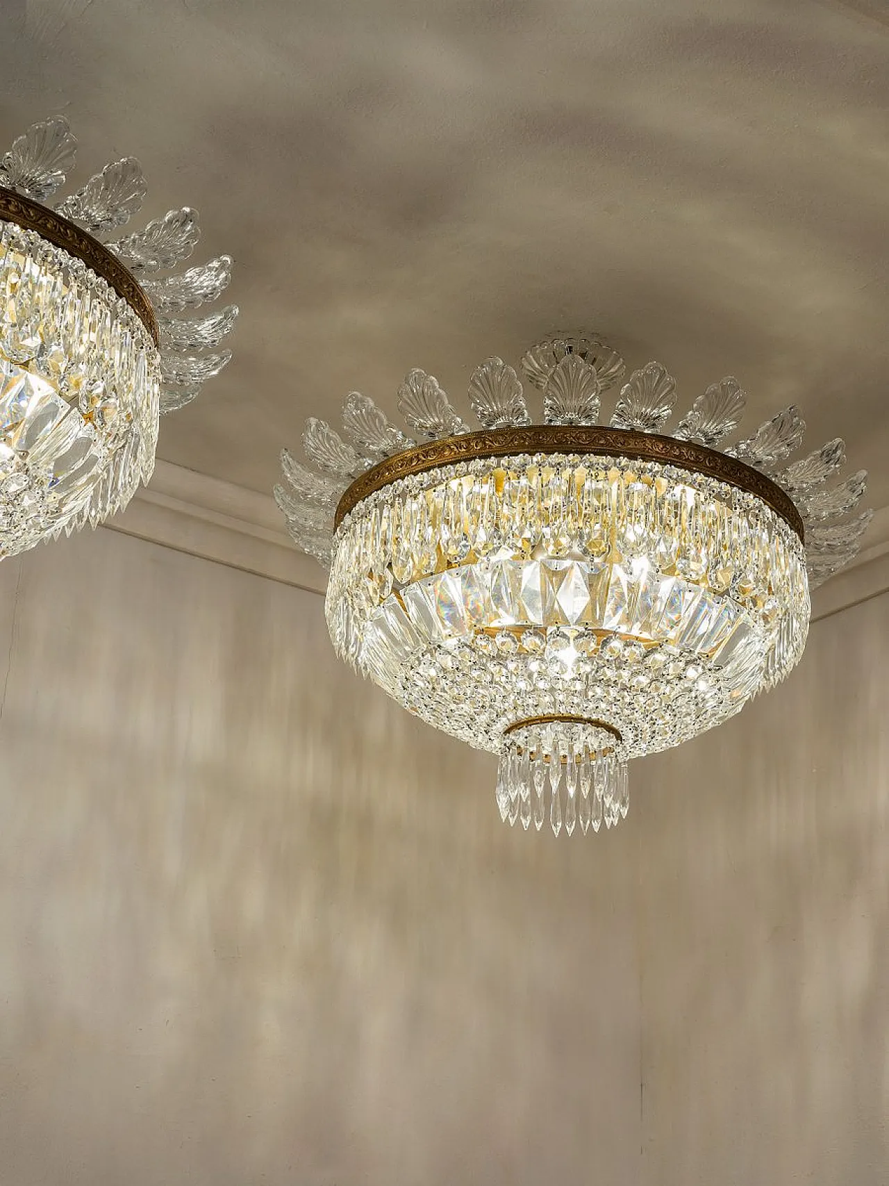 Pair of Empire style crystal hot air balloon ceiling lights, 1940s 13