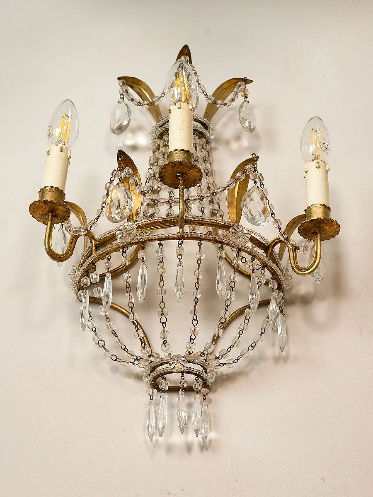 Pair of Empire style three-light wall lights, 1940s 12