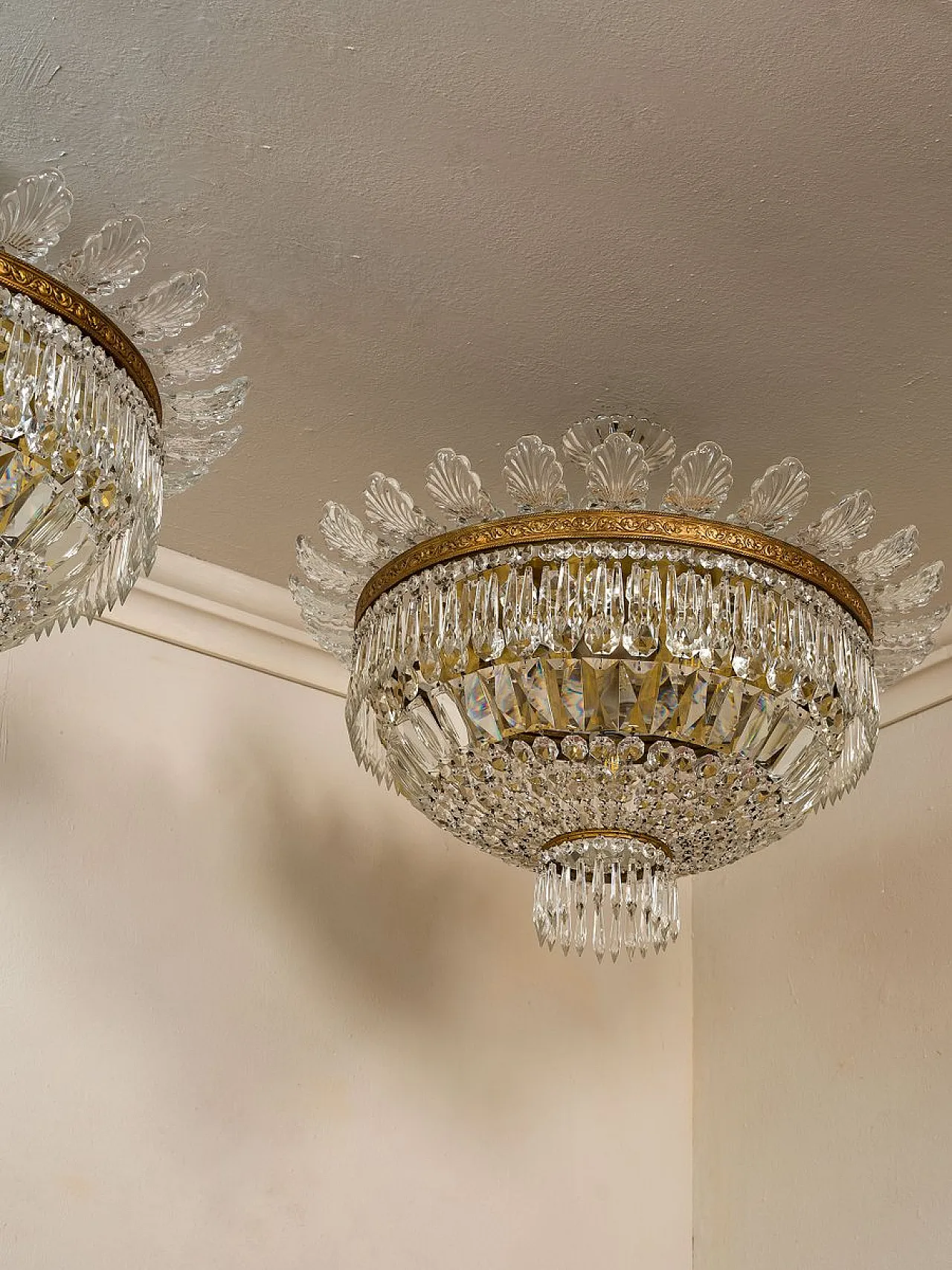 Pair of Empire style crystal hot air balloon ceiling lights, 1940s 14