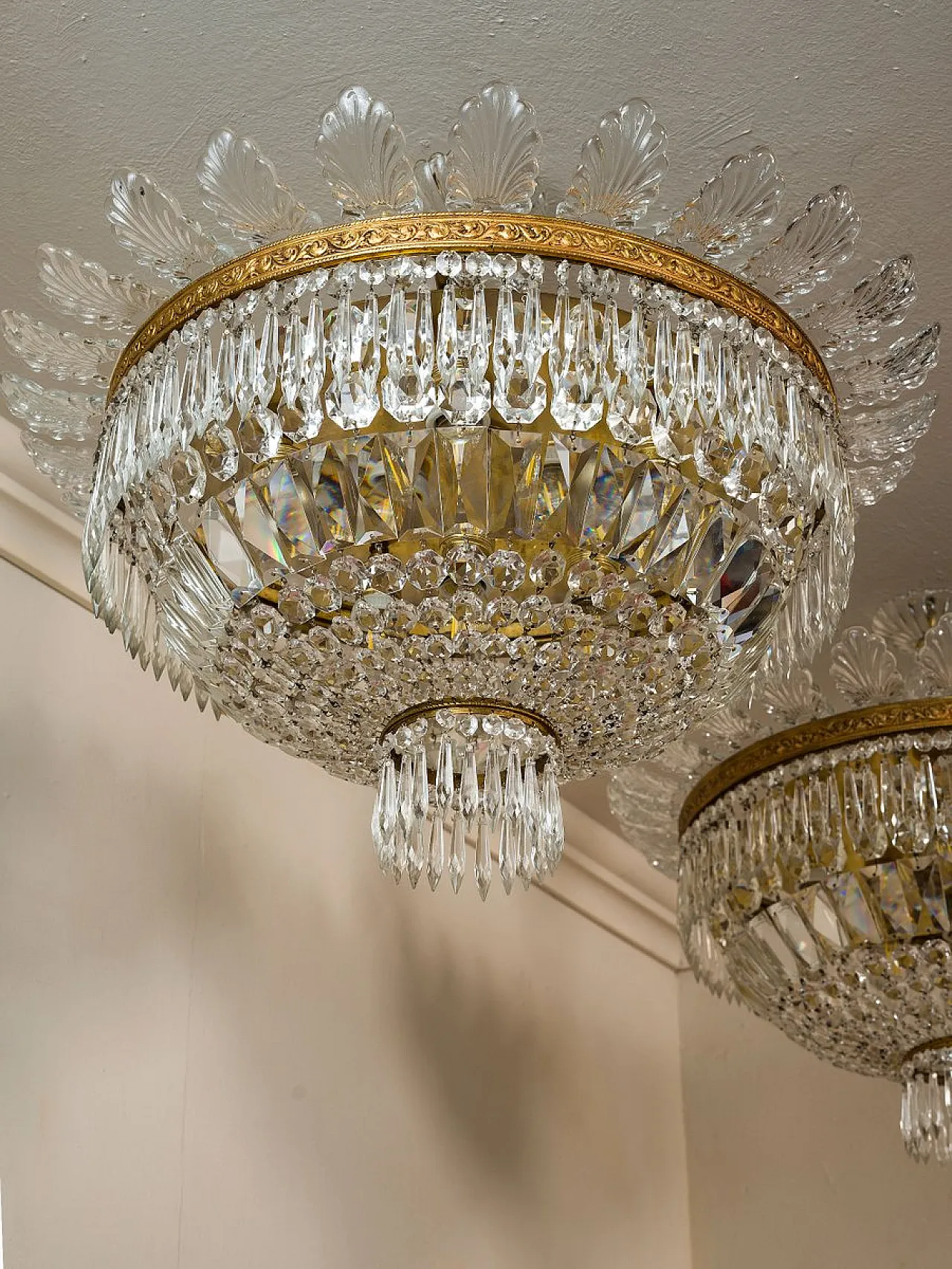 Pair of Empire style crystal hot air balloon ceiling lights, 1940s 16