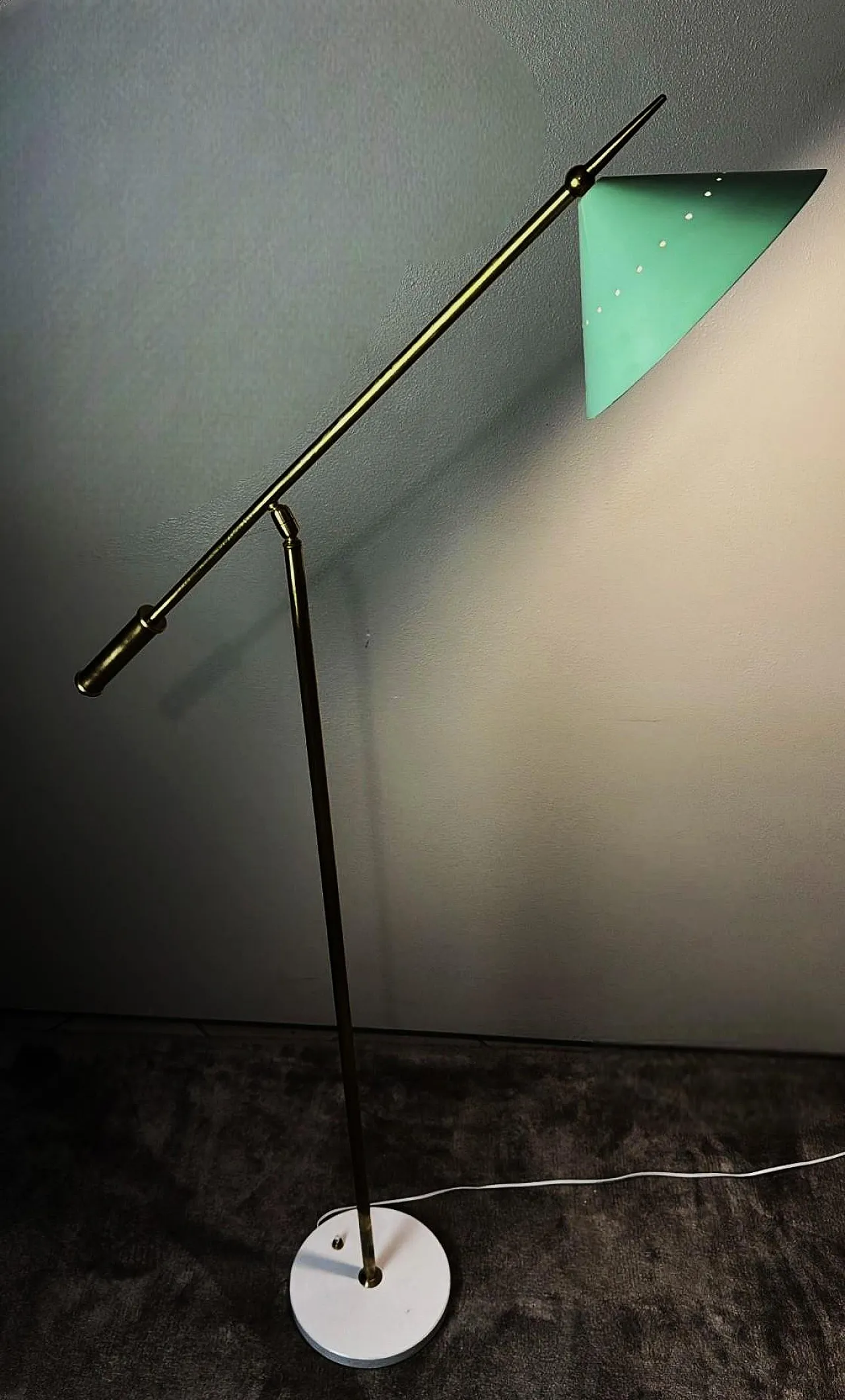 Lampada da terra regolabile in ottone con base in pietra, '900 8