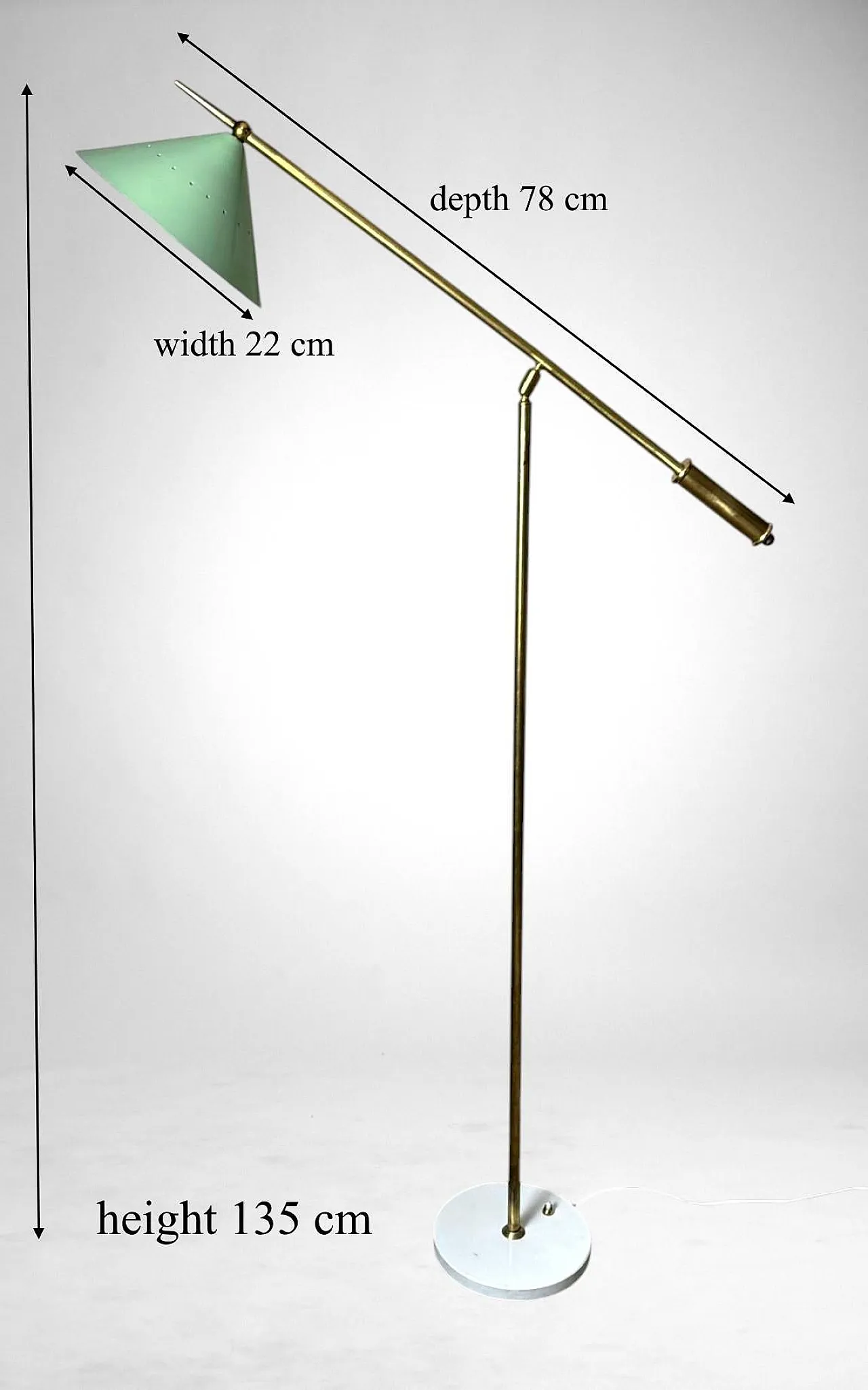 Lampada da terra regolabile in ottone con base in pietra, '900 20