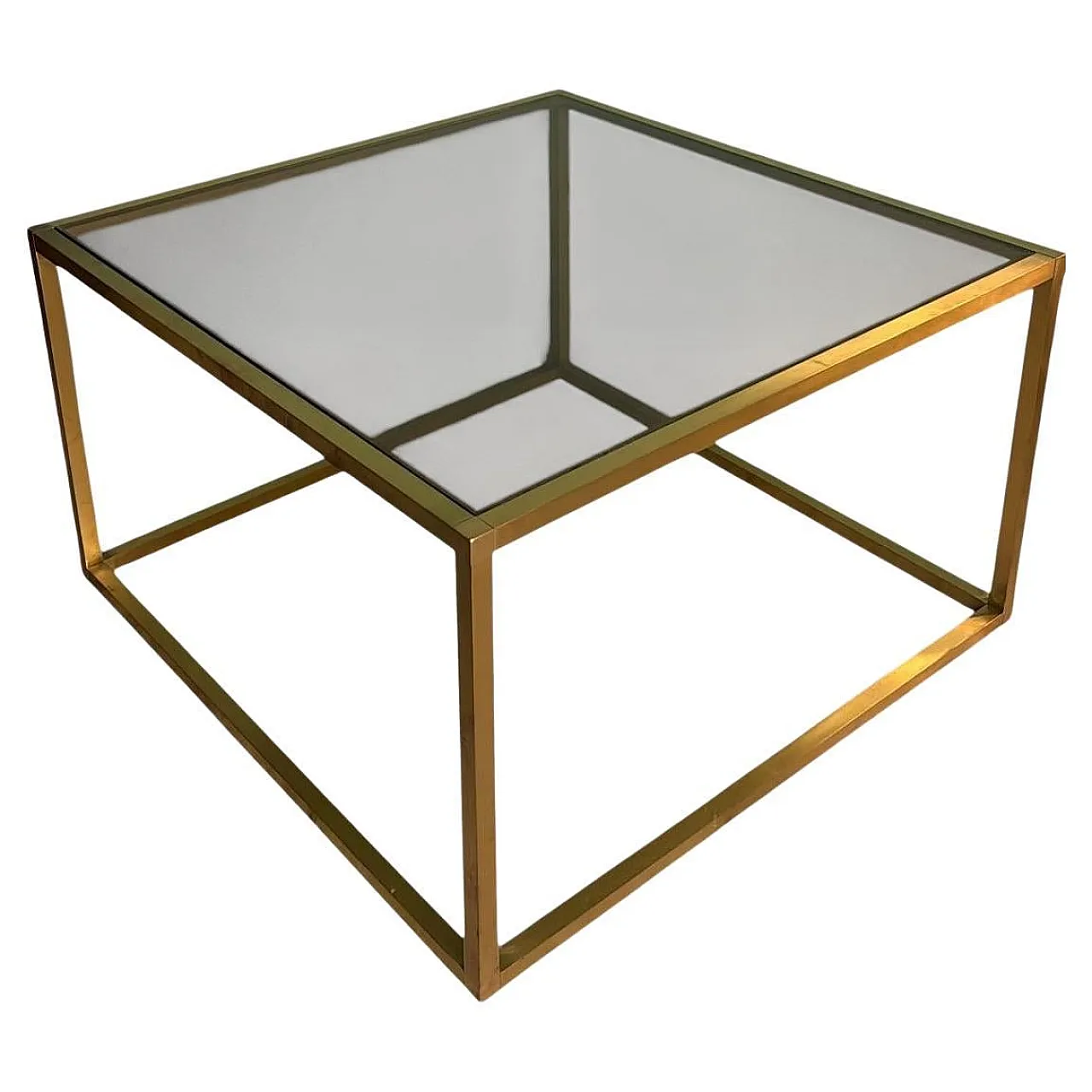 Willy Rizzo style brass and smoked glass coffee table, 20th century 1