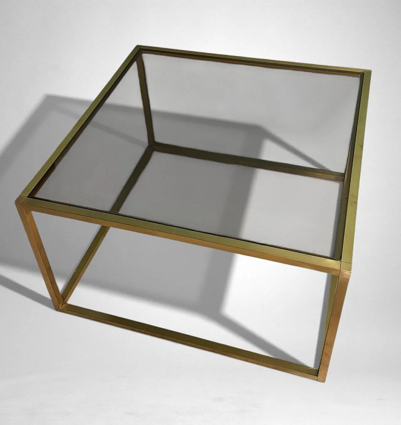 Willy Rizzo style brass and smoked glass coffee table, 20th century 3