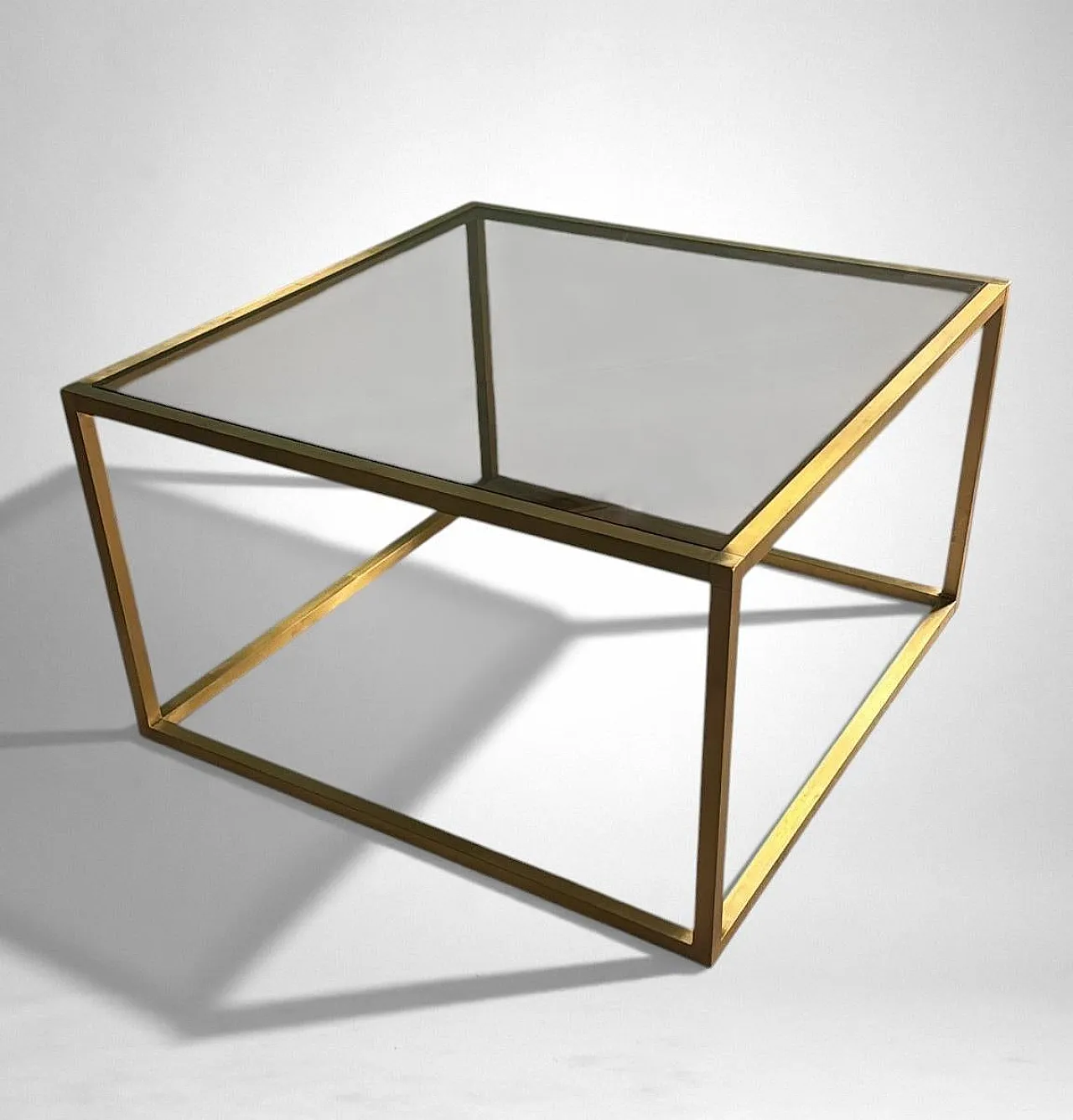 Willy Rizzo style brass and smoked glass coffee table, 20th century 4