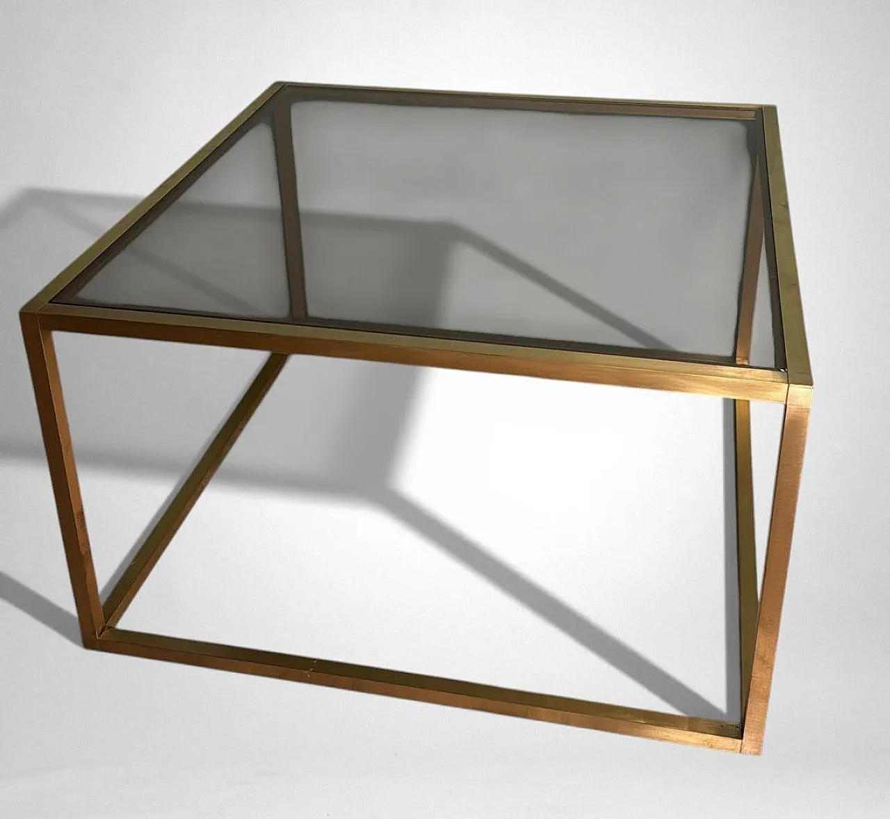 Willy Rizzo style brass and smoked glass coffee table, 20th century 5
