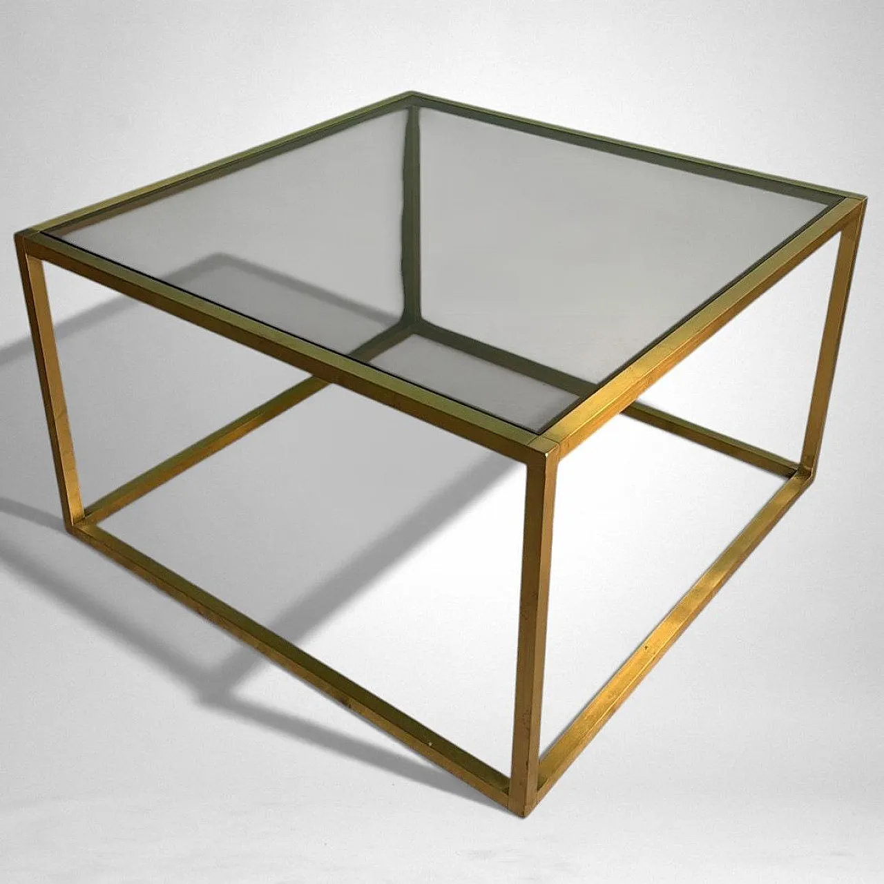 Willy Rizzo style brass and smoked glass coffee table, 20th century 7