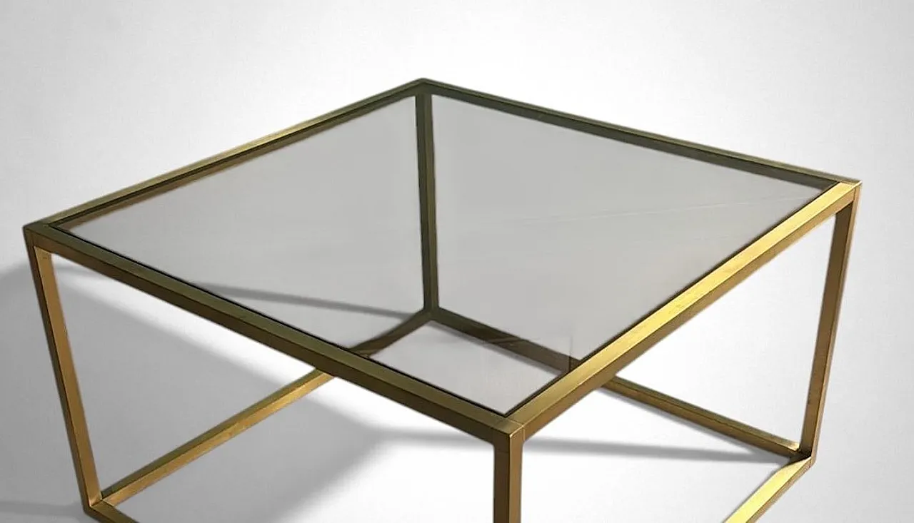 Willy Rizzo style brass and smoked glass coffee table, 20th century 9
