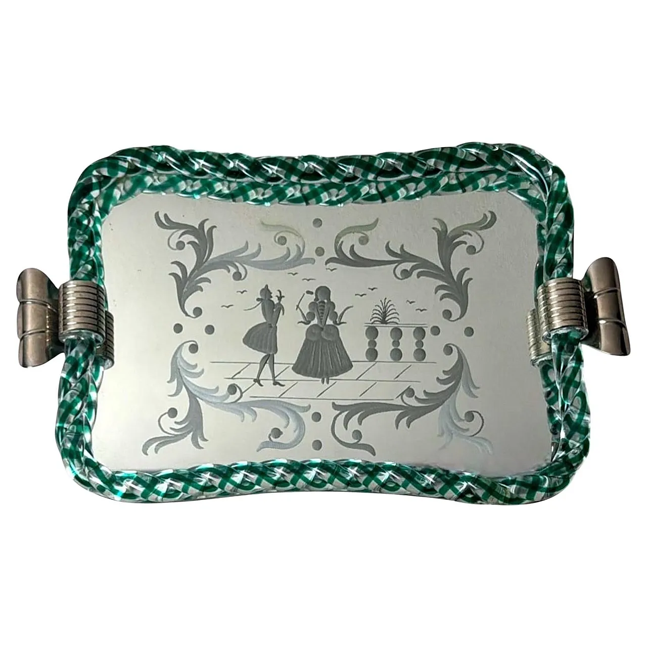 Murano vanity tray with hand-engraved mirror, 20th century 1
