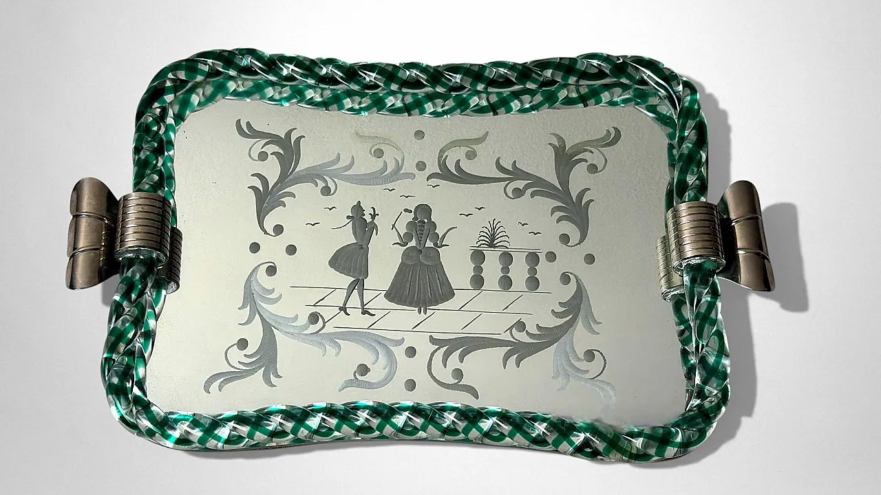 Murano vanity tray with hand-engraved mirror, 20th century 2