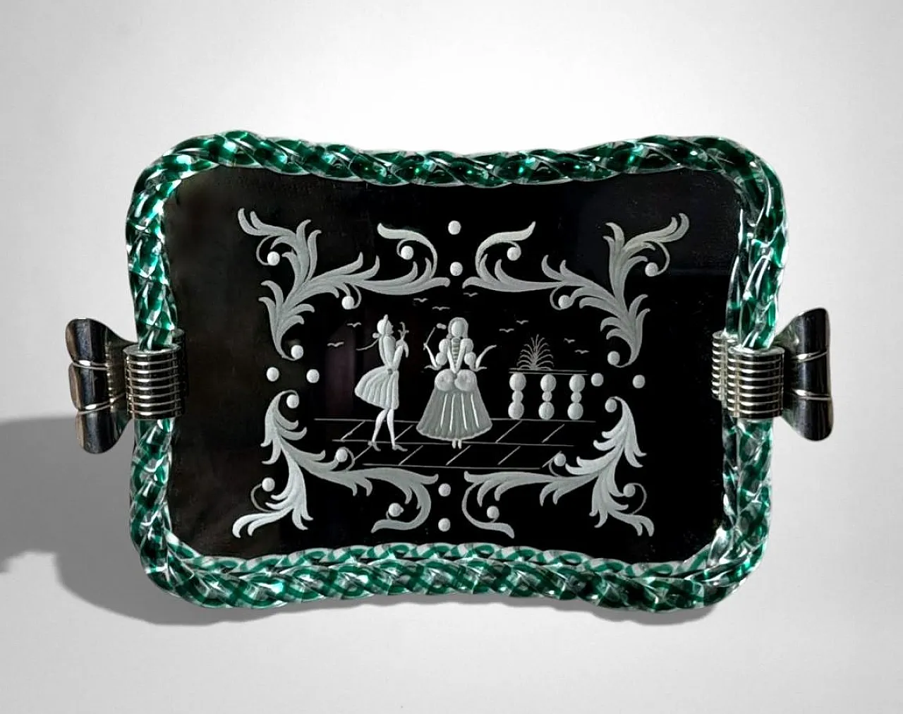 Murano vanity tray with hand-engraved mirror, 20th century 3