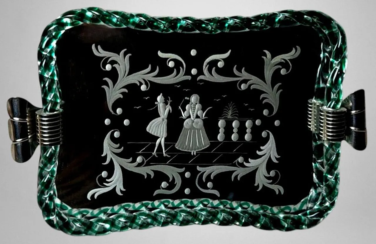 Murano vanity tray with hand-engraved mirror, 20th century 4