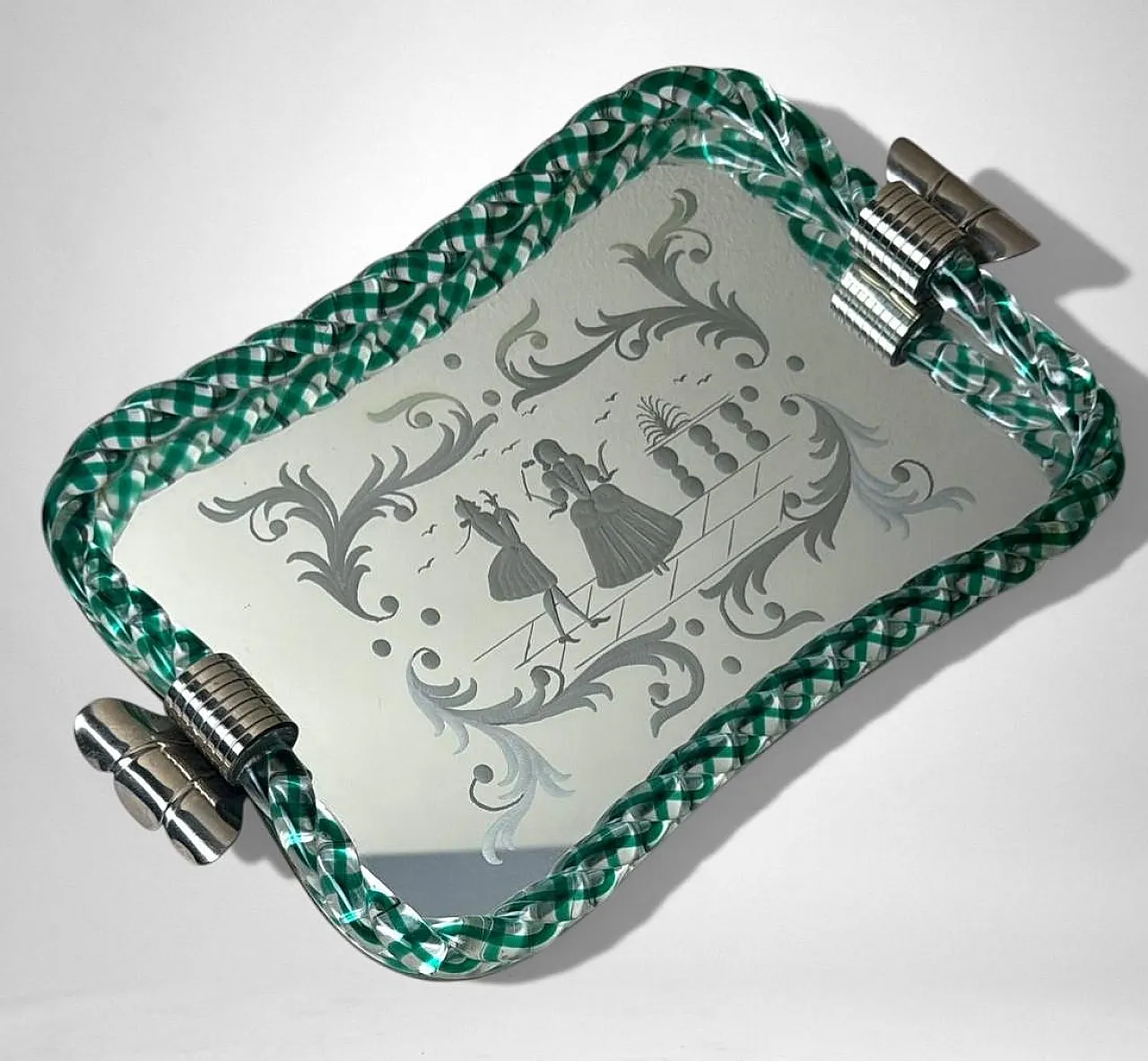 Murano vanity tray with hand-engraved mirror, 20th century 5