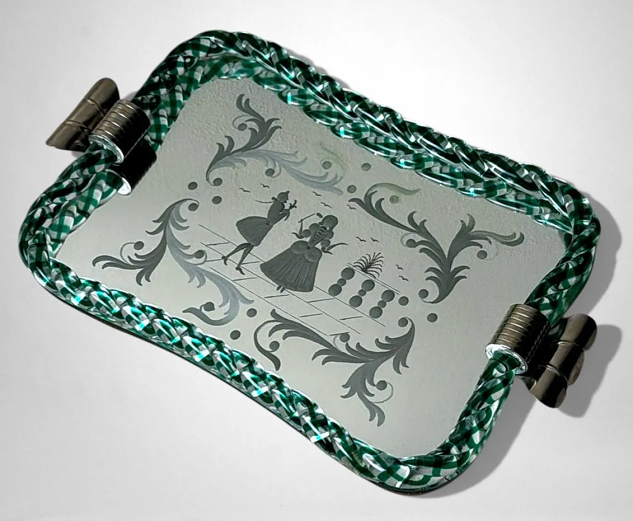 Murano vanity tray with hand-engraved mirror, 20th century 6